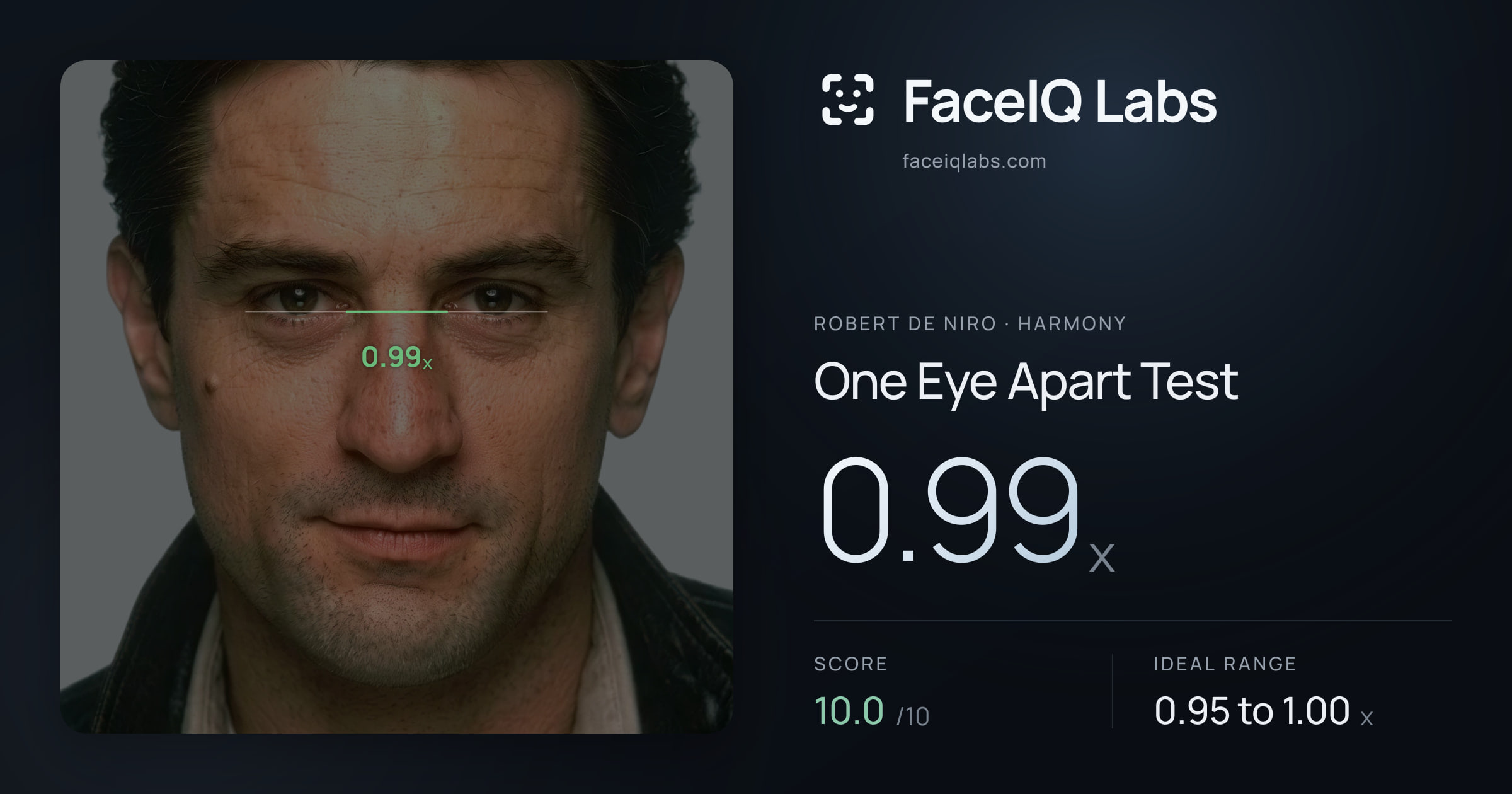 Robert De Niro One Eye Apart Test: 0.99x, drawn on the photo