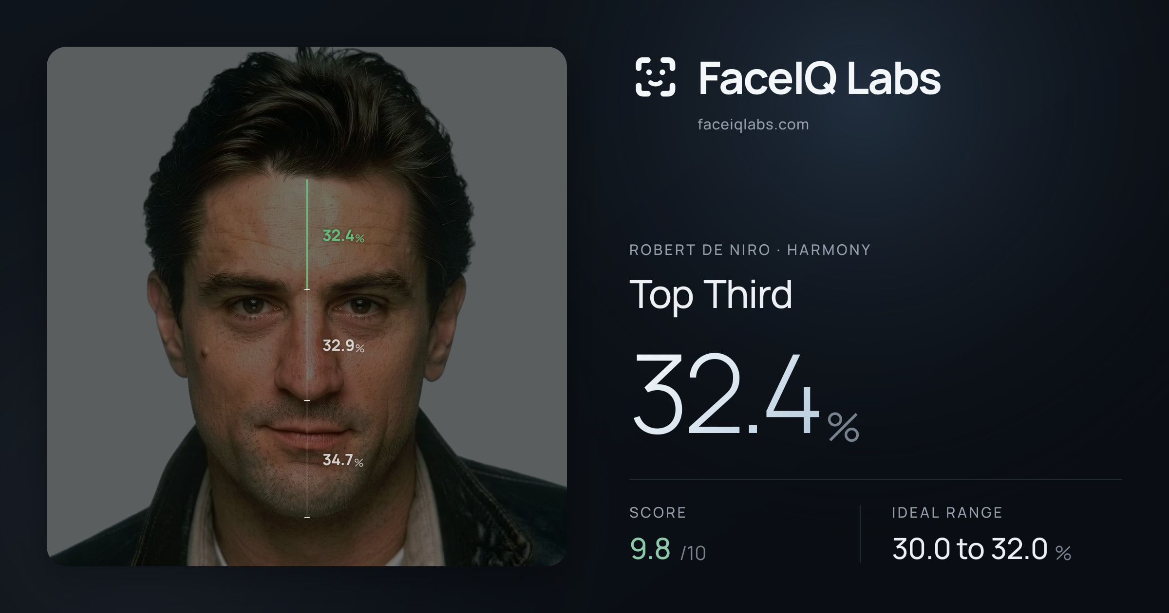 Robert De Niro Top Third: 32.4%, drawn on the photo