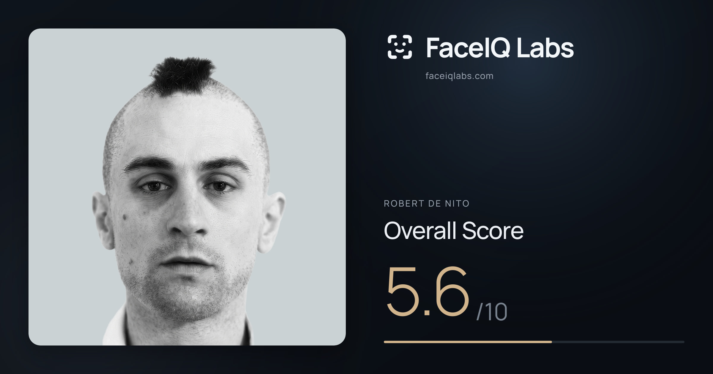 Robert De Nito face rating: 5.6/10, with each section's score