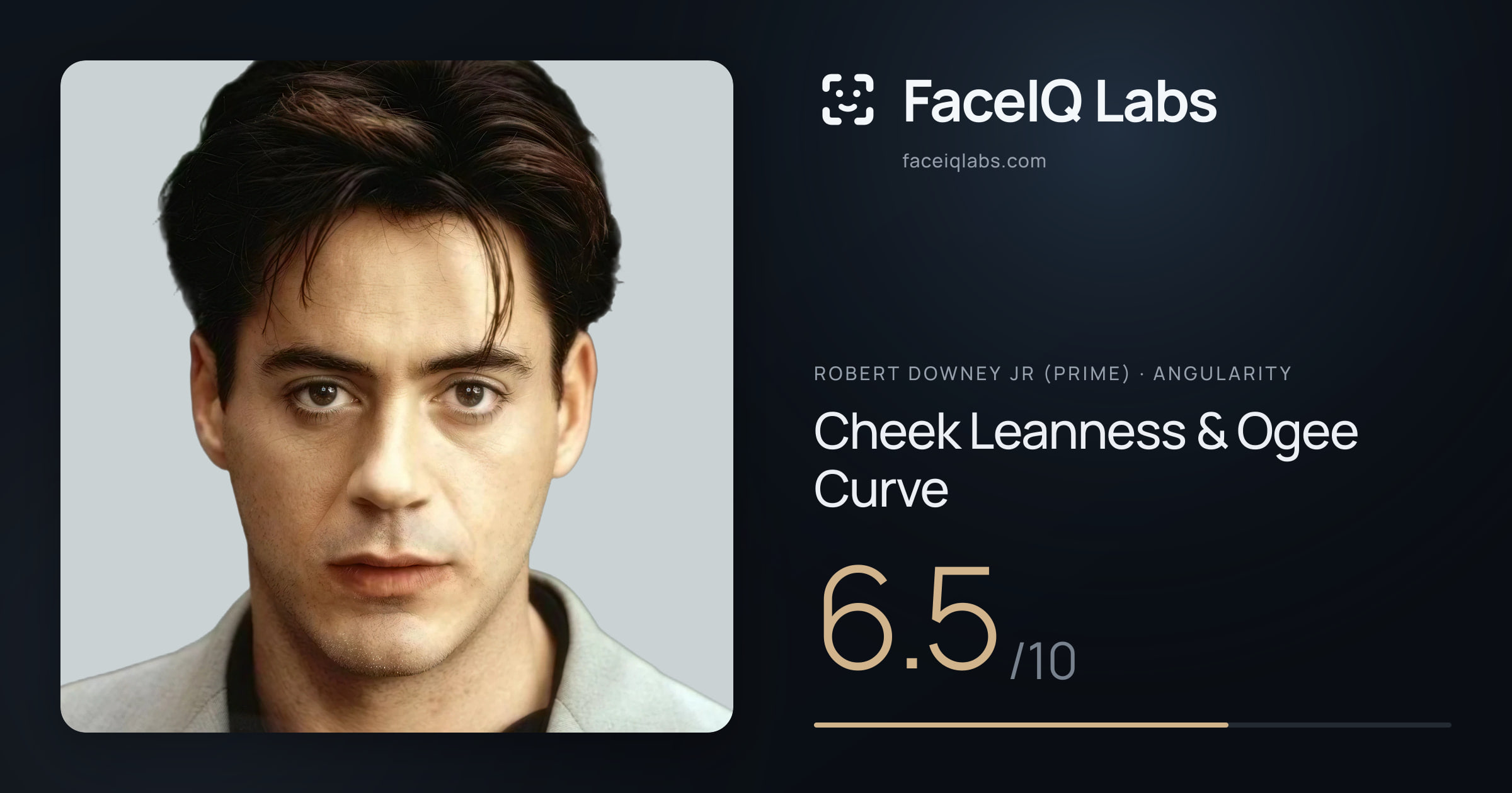 Robert Downey Jr (Prime) Cheek Leanness & Ogee Curve: 6.5/10, drawn on the photo