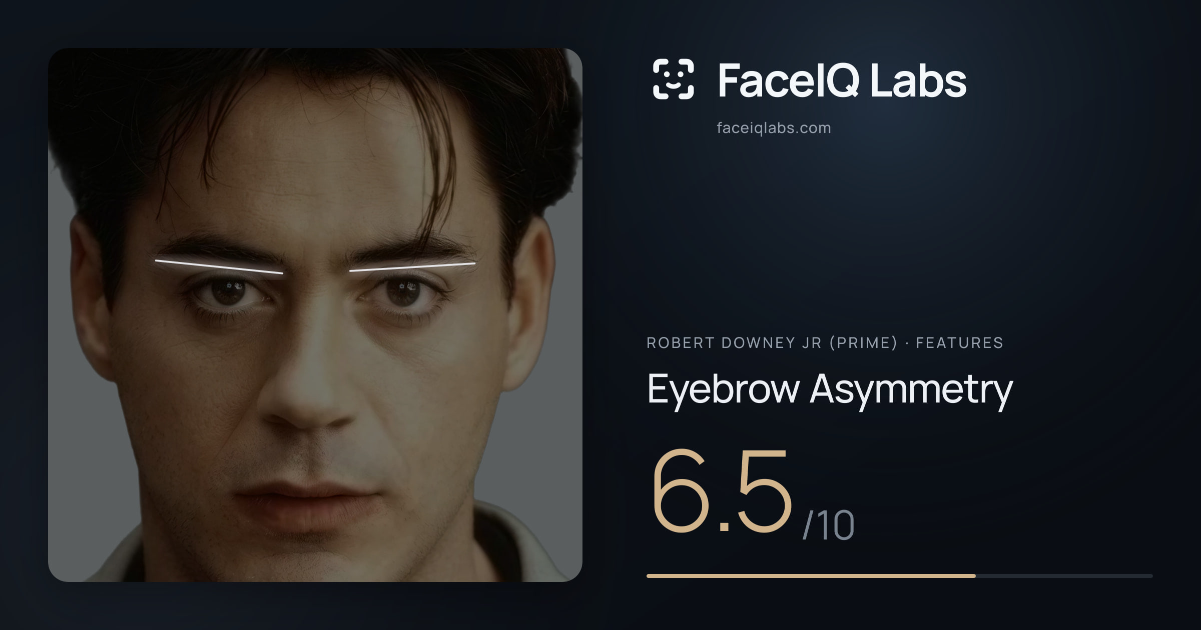 Robert Downey Jr (Prime) Eyebrow Asymmetry: 6.5/10, drawn on the photo