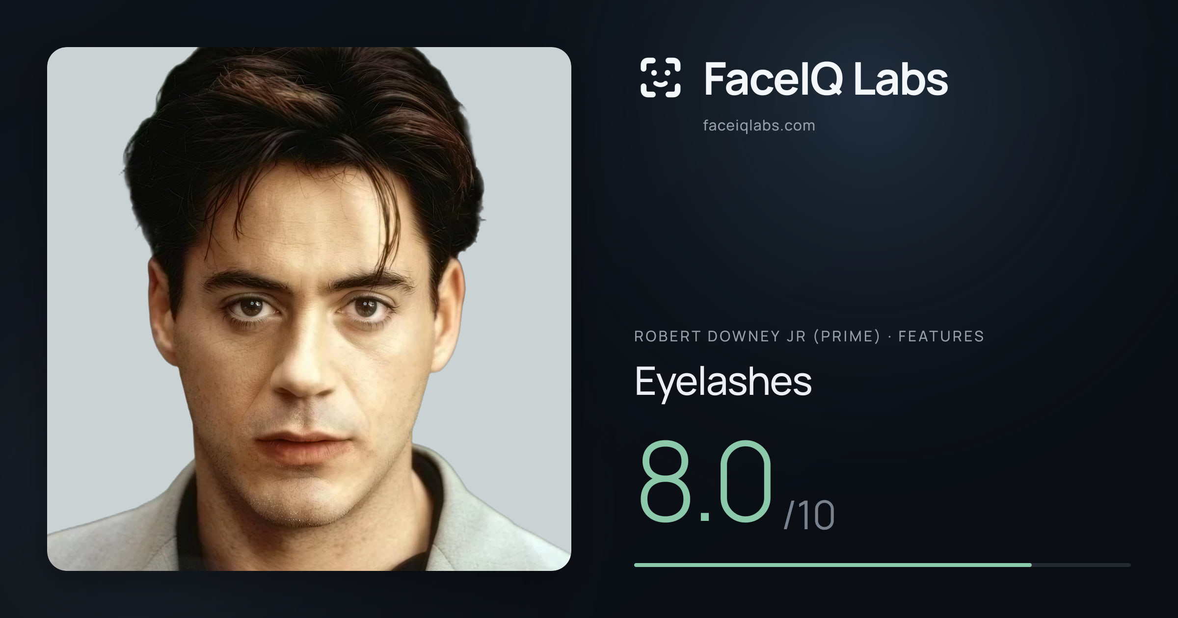 Robert Downey Jr (Prime) Eyelashes: 8.0/10, drawn on the photo