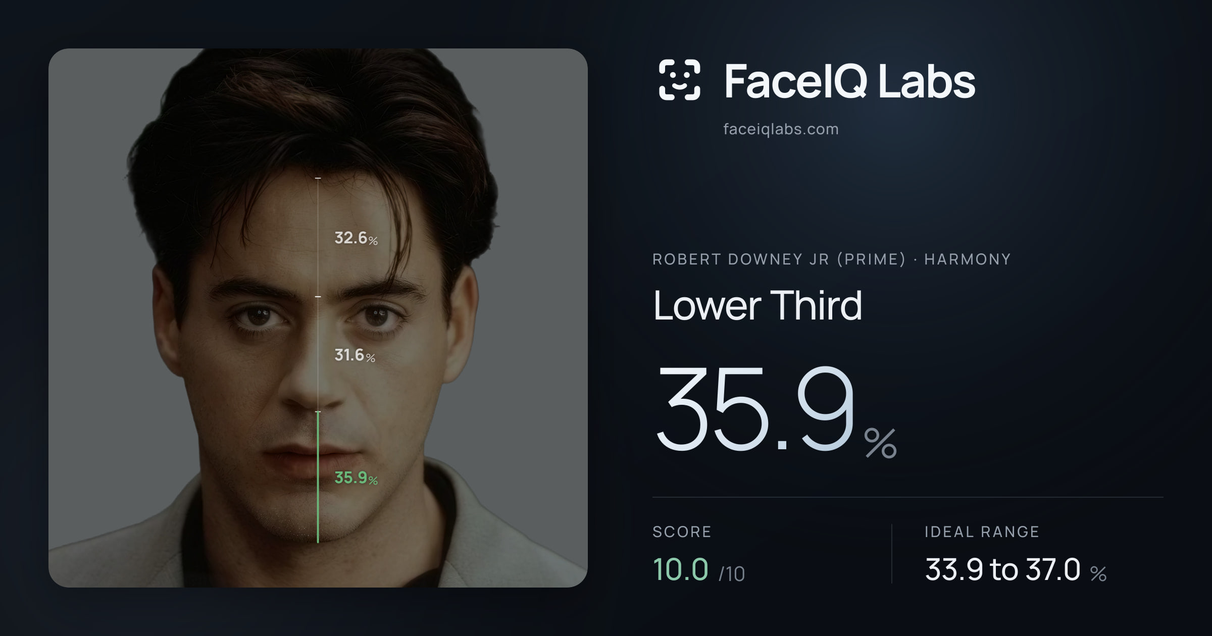 Robert Downey Jr (Prime) Lower Third: 35.9%, drawn on the photo