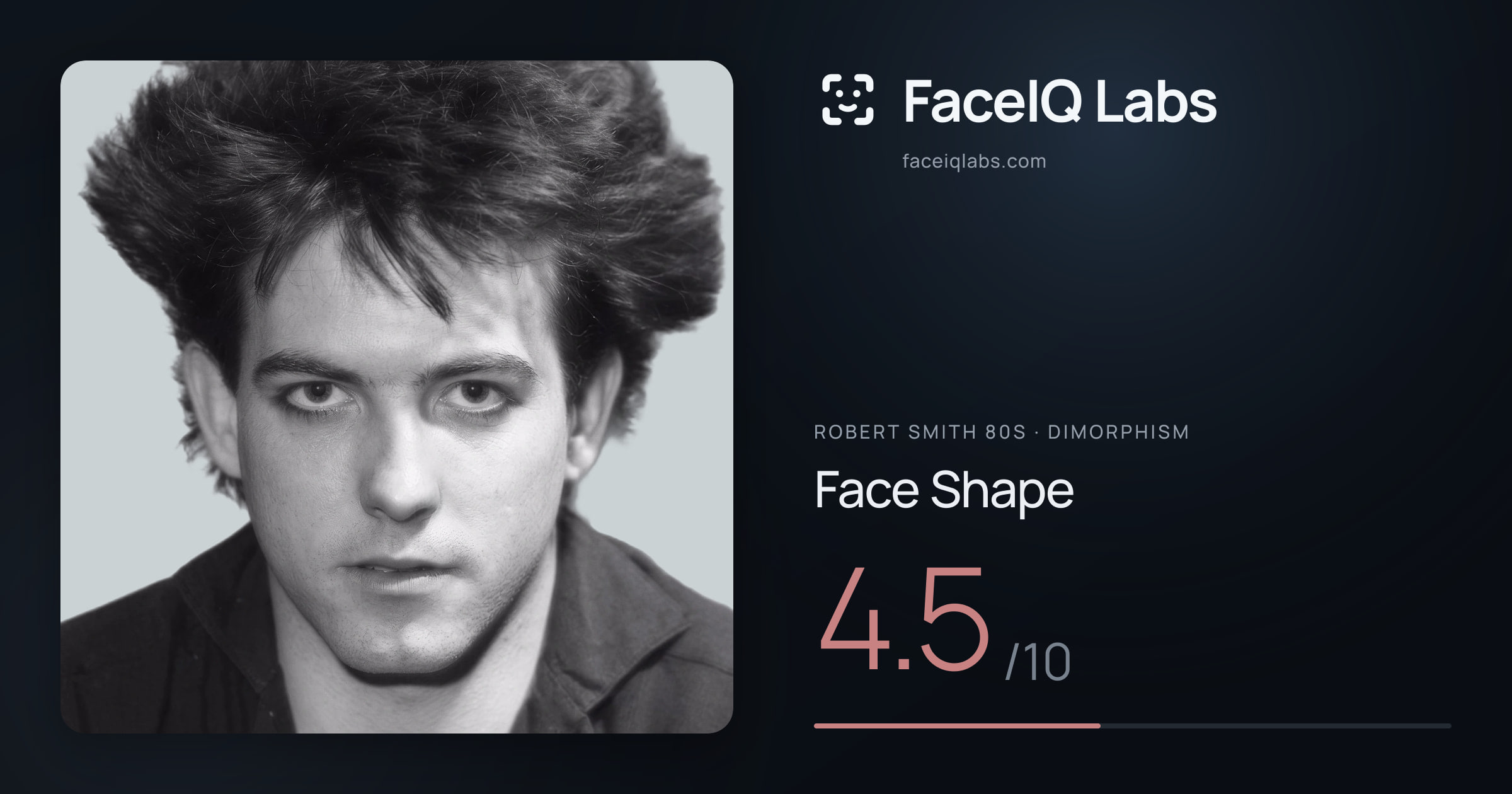 Robert Smith 80s Face Shape: 4.5/10, drawn on the photo