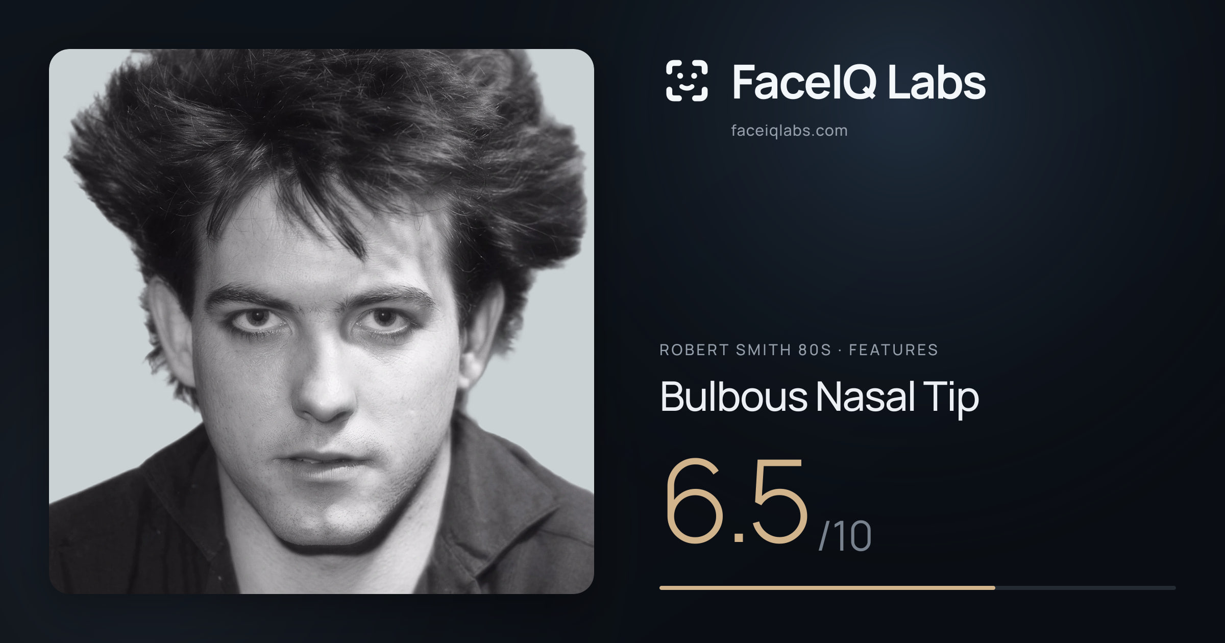 Robert Smith 80s Bulbous Nasal Tip: 6.5/10, drawn on the photo