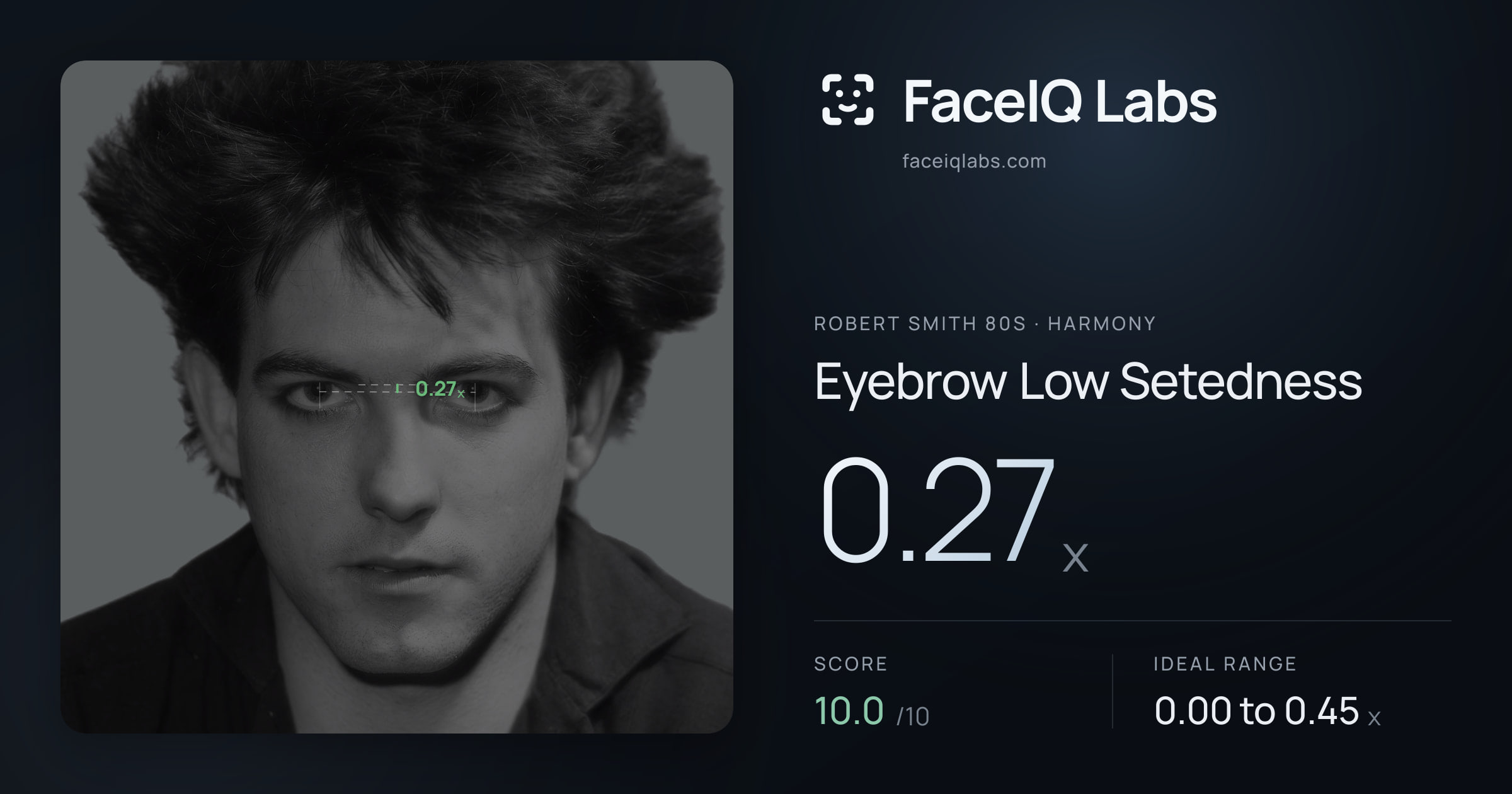 Robert Smith 80s Eyebrow Low Setedness: 0.27x, drawn on the photo