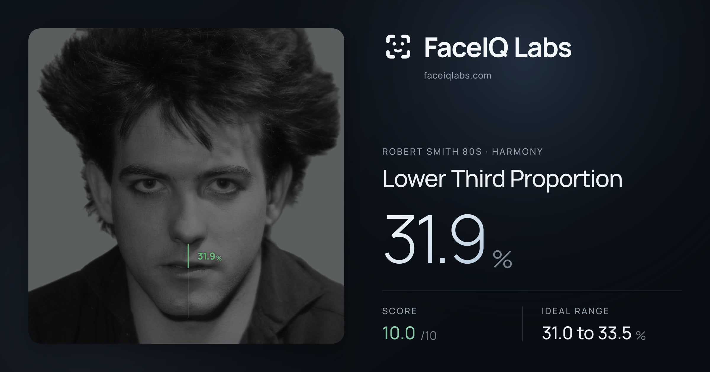 Robert Smith 80s Lower Third Proportion: 31.9%, drawn on the photo