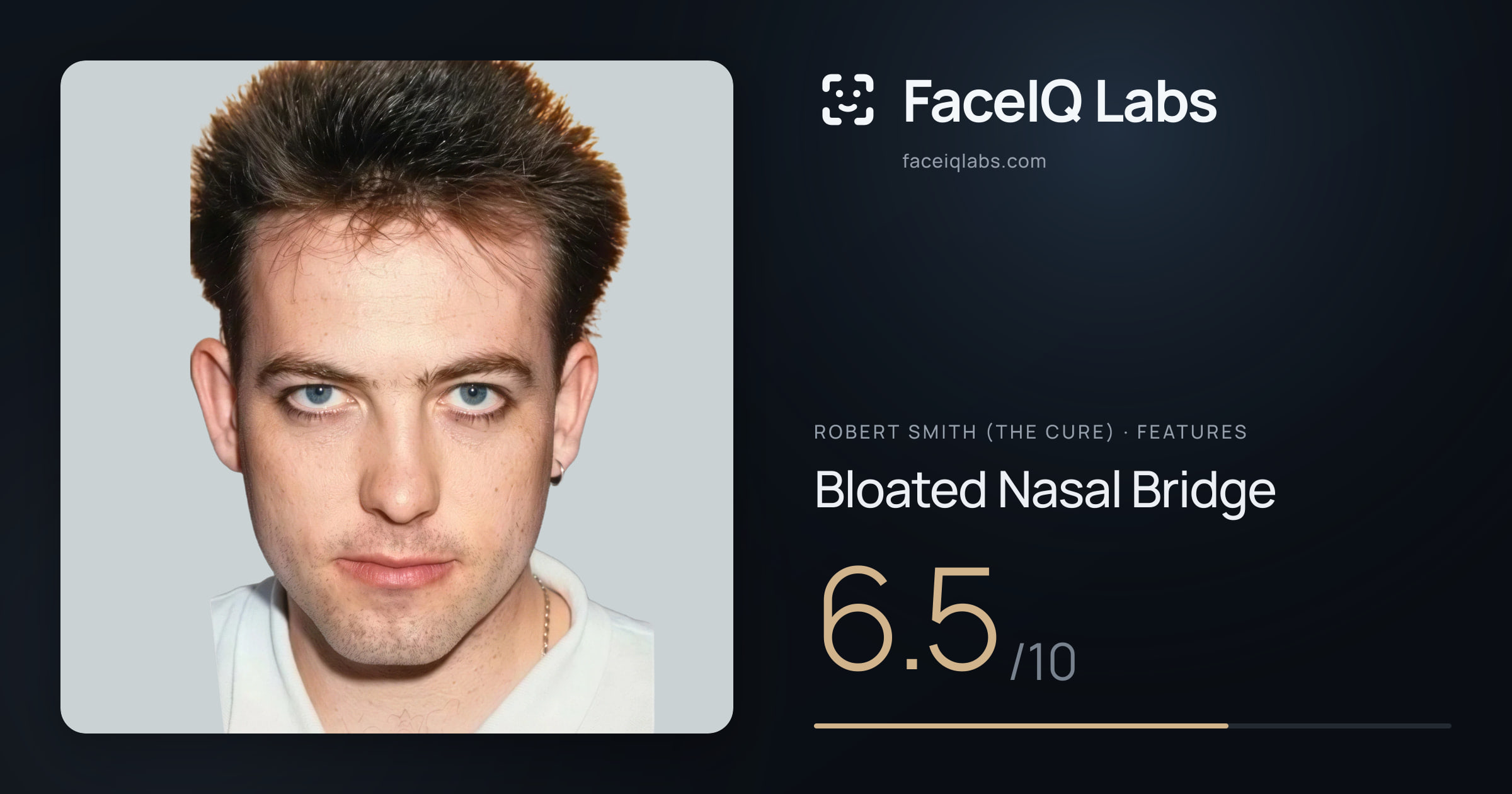 Robert Smith (The cure) Bloated Nasal Bridge: 6.5/10, drawn on the photo