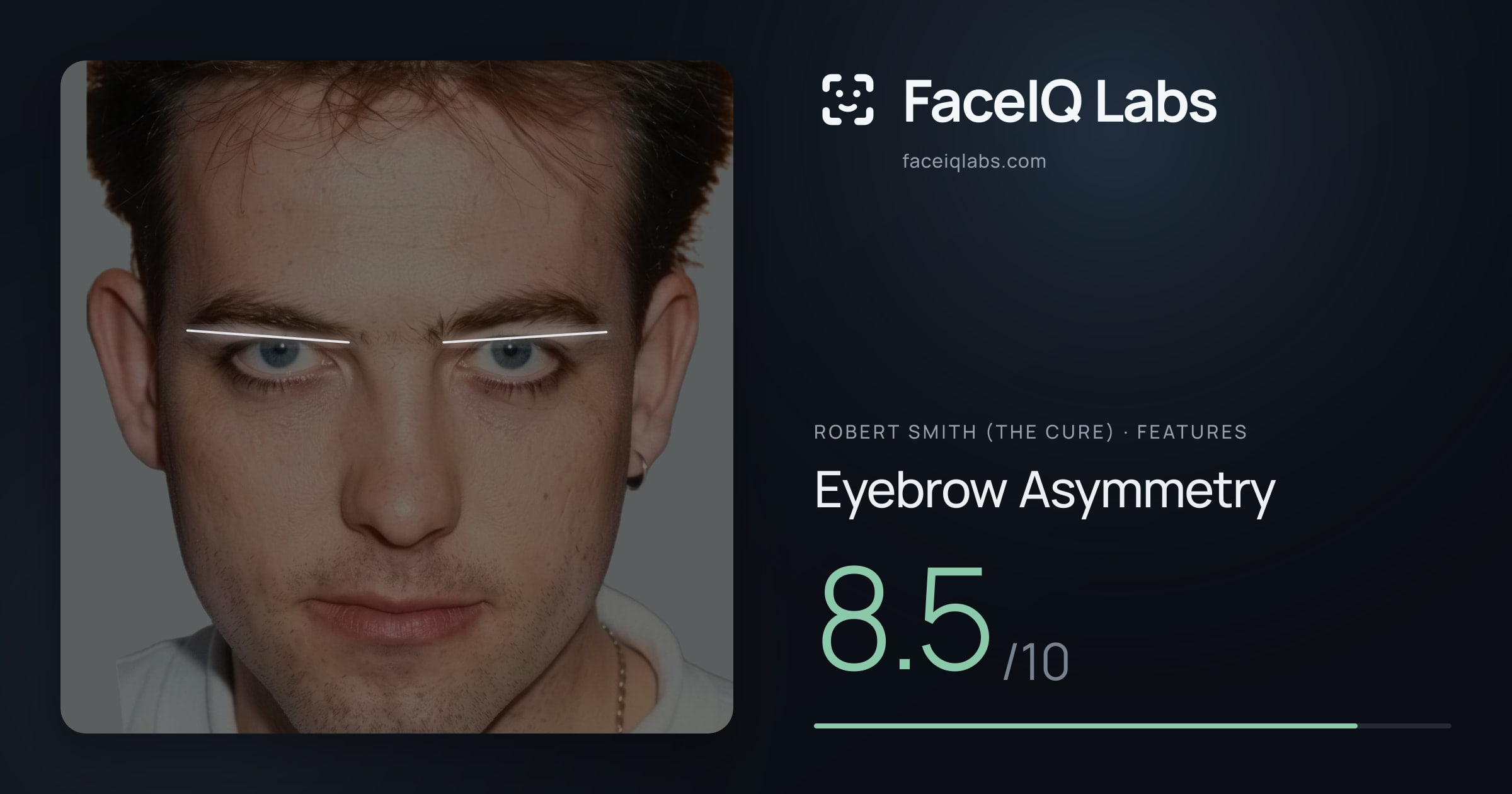Robert Smith (The cure) Eyebrow Asymmetry: 8.5/10, drawn on the photo