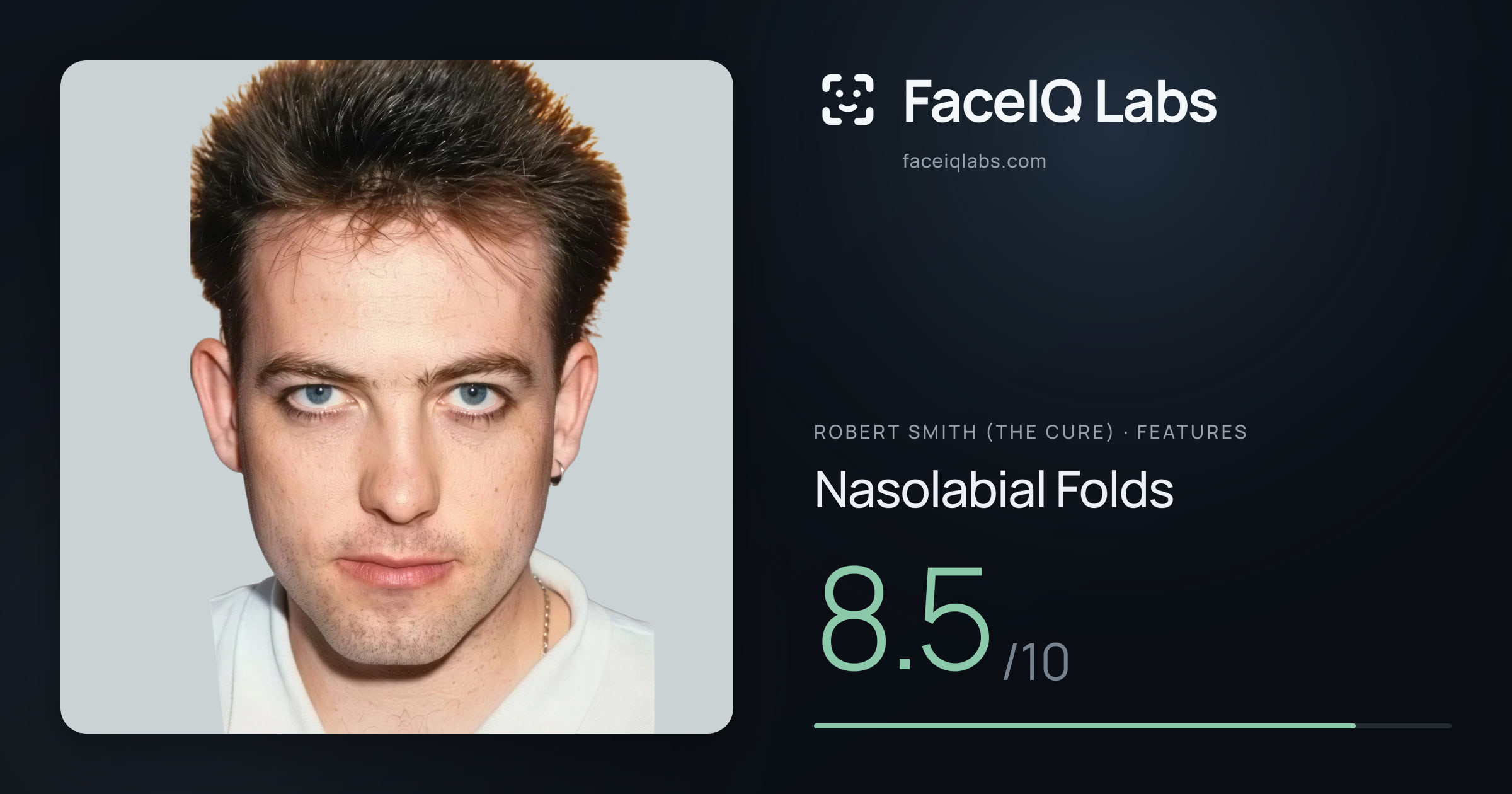 Robert Smith (The cure) Nasolabial Folds: 8.5/10, drawn on the photo