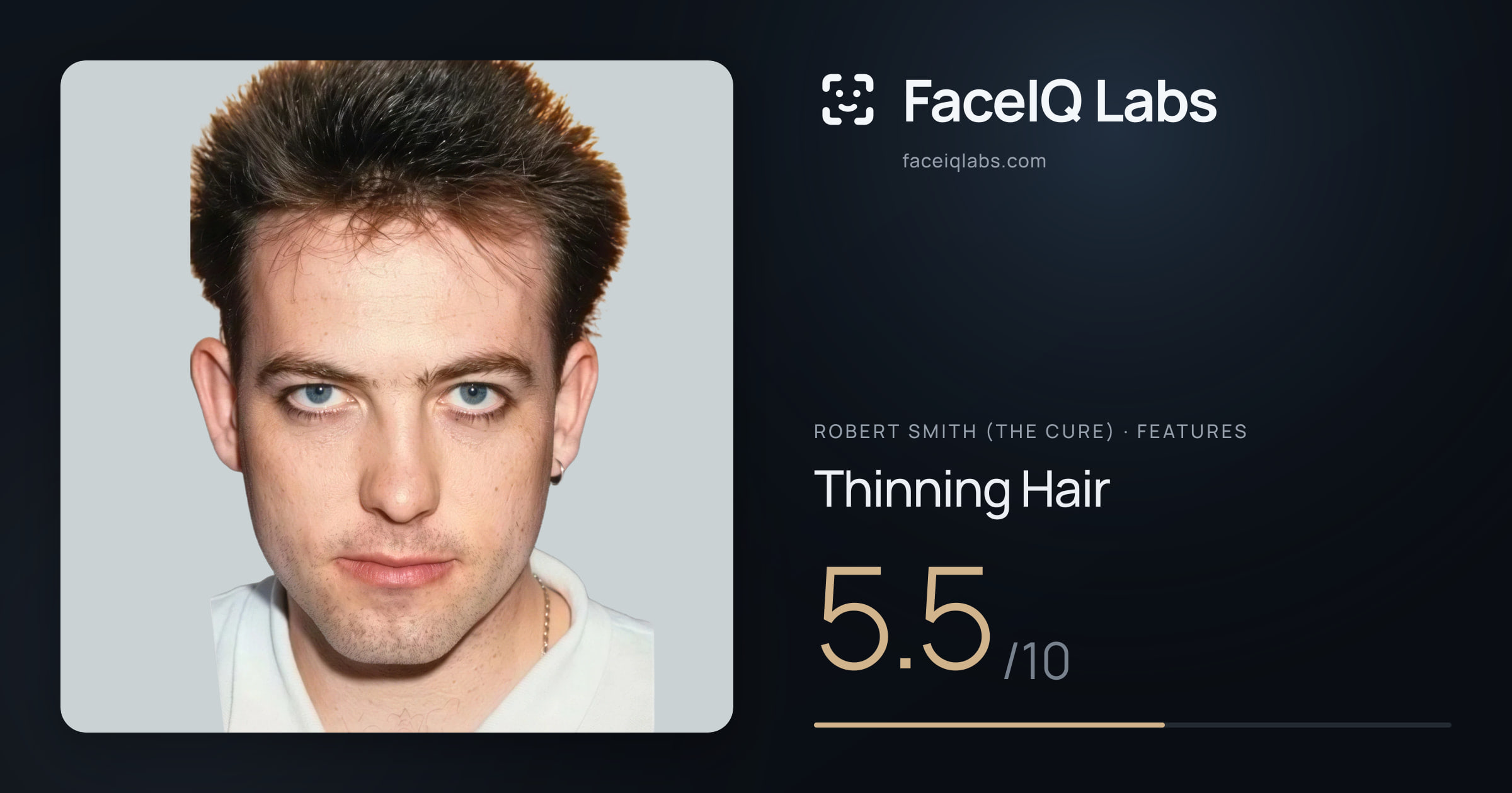 Robert Smith (The cure) Thinning Hair: 5.5/10, drawn on the photo