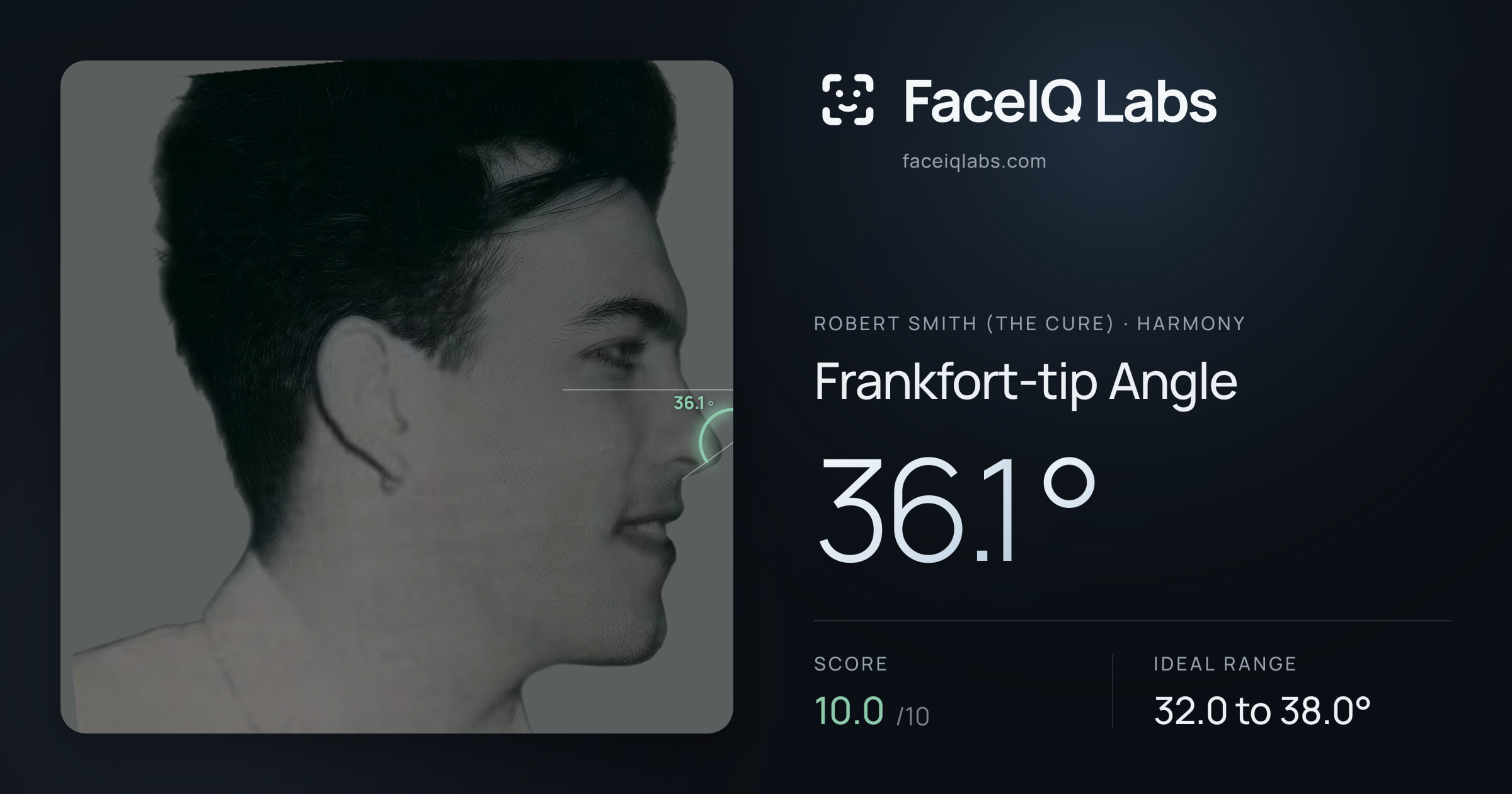 Robert Smith (The cure) Frankfort-tip Angle: 36.1°, drawn on the photo