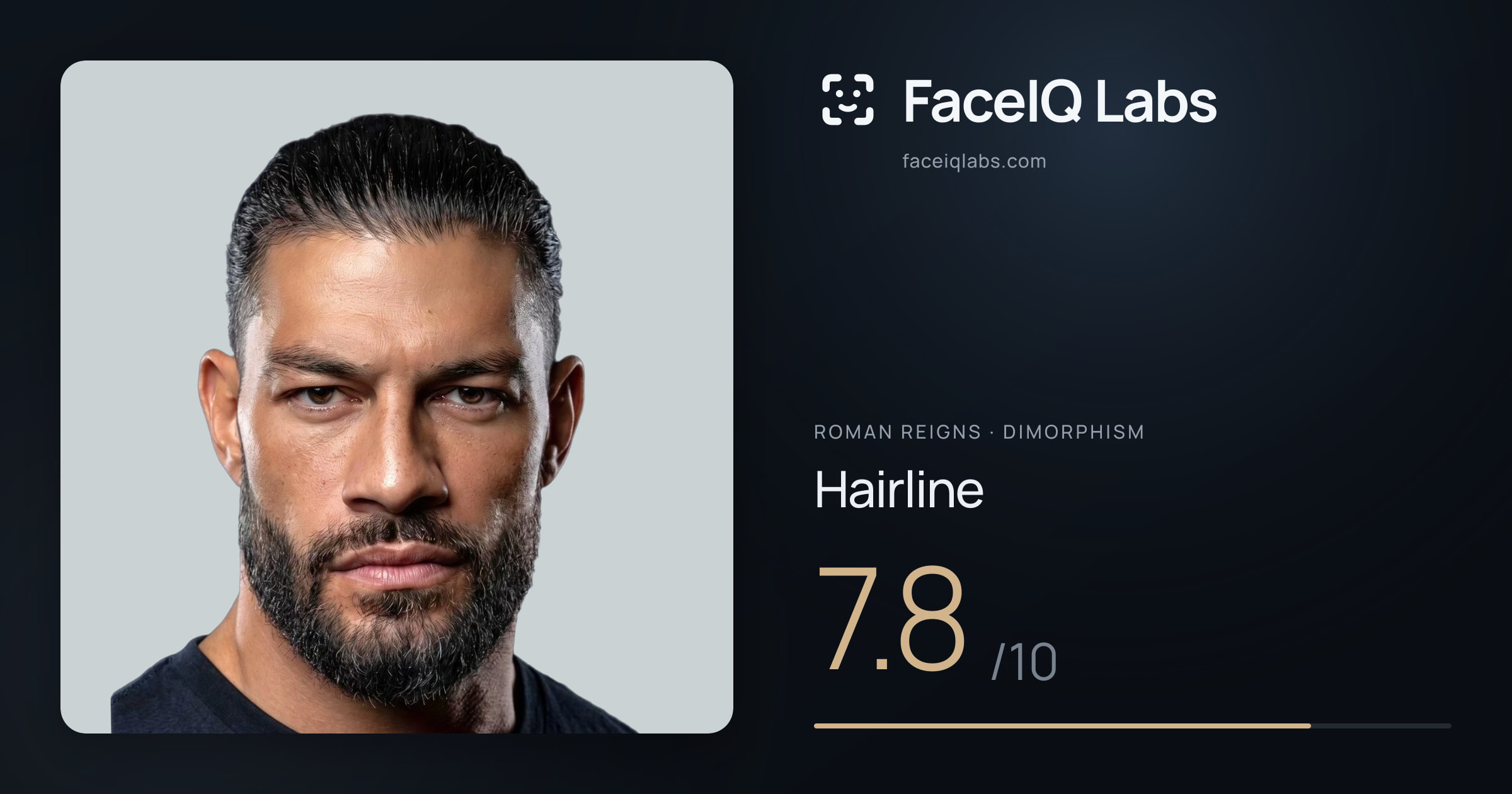 Roman Reigns Hairline: 7.8/10, drawn on the photo