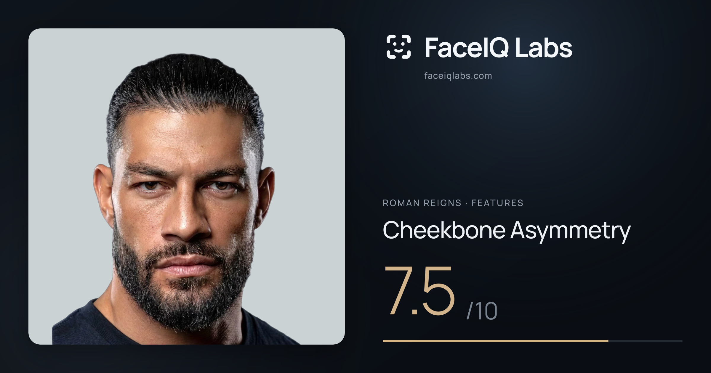 Roman Reigns Cheekbone Asymmetry: 7.5/10, drawn on the photo
