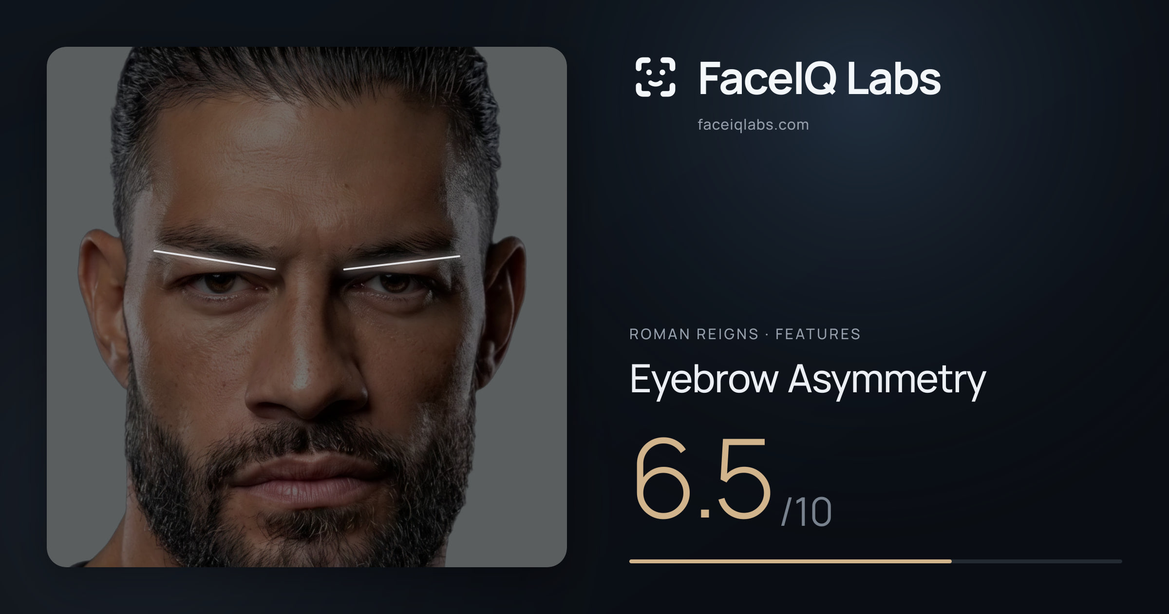 Roman Reigns Eyebrow Asymmetry: 6.5/10, drawn on the photo
