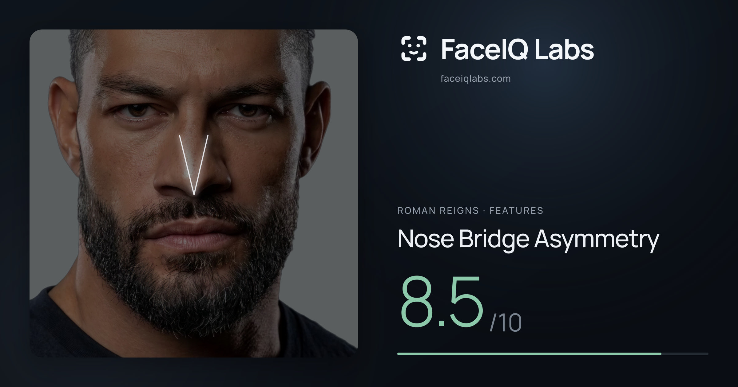 Roman Reigns Nose Bridge Asymmetry: 8.5/10, drawn on the photo