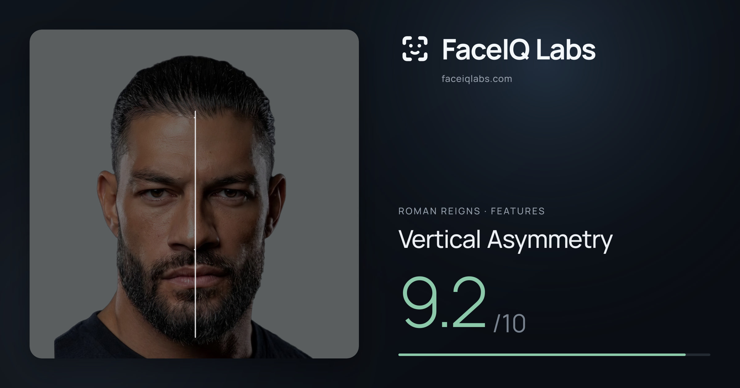 Roman Reigns Vertical Asymmetry: 9.2/10, drawn on the photo