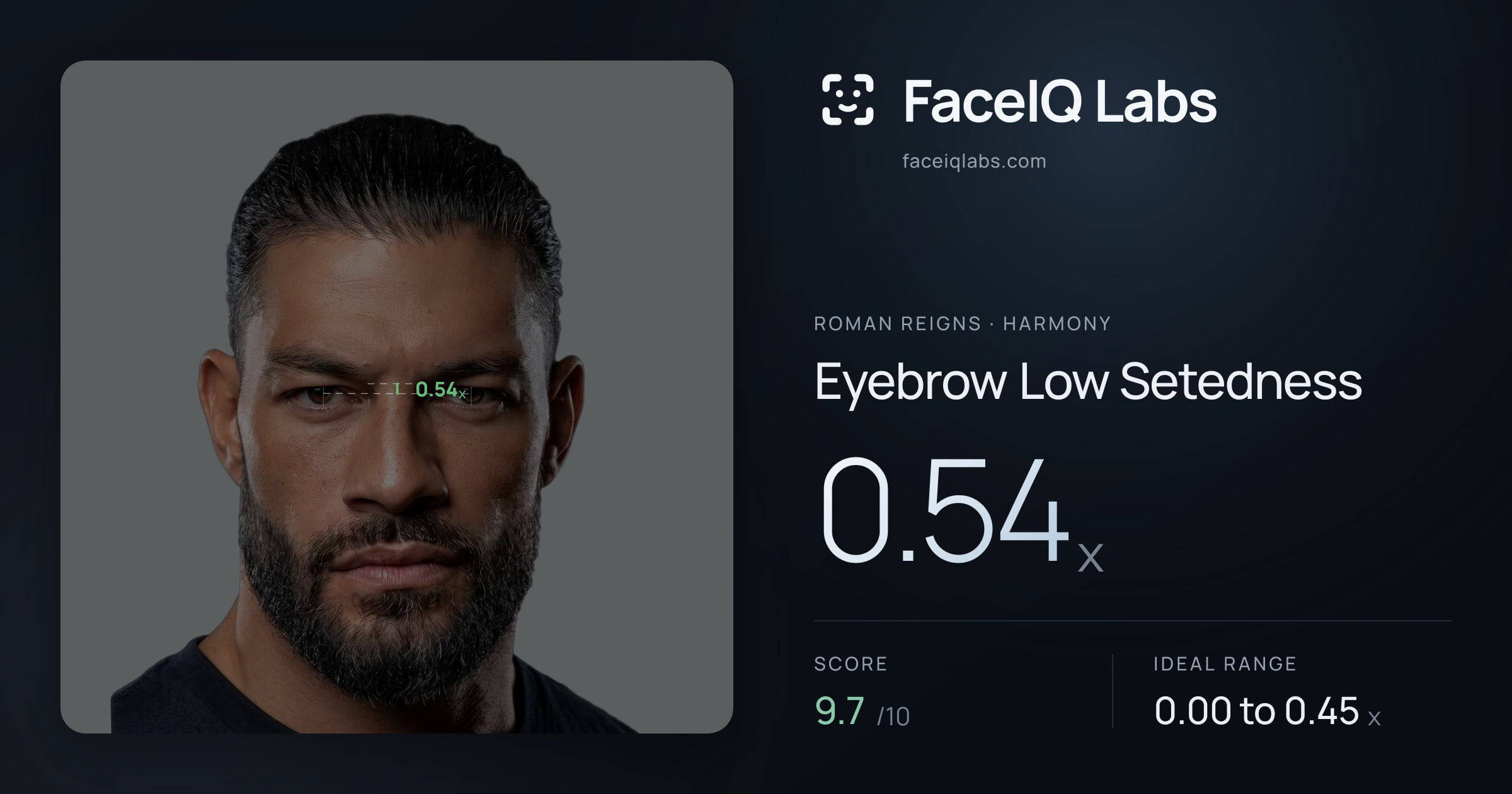 Roman Reigns Eyebrow Low Setedness: 0.54x, drawn on the photo
