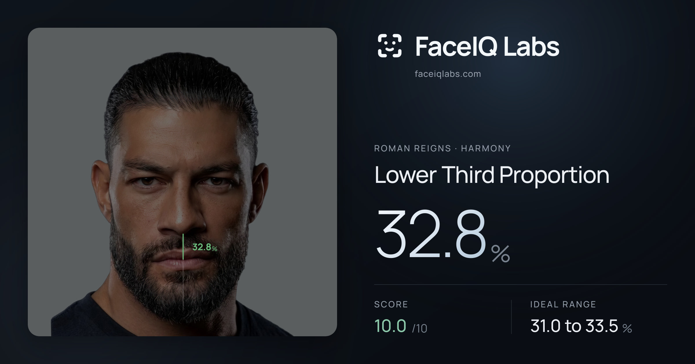 Roman Reigns Lower Third Proportion: 32.8%, drawn on the photo