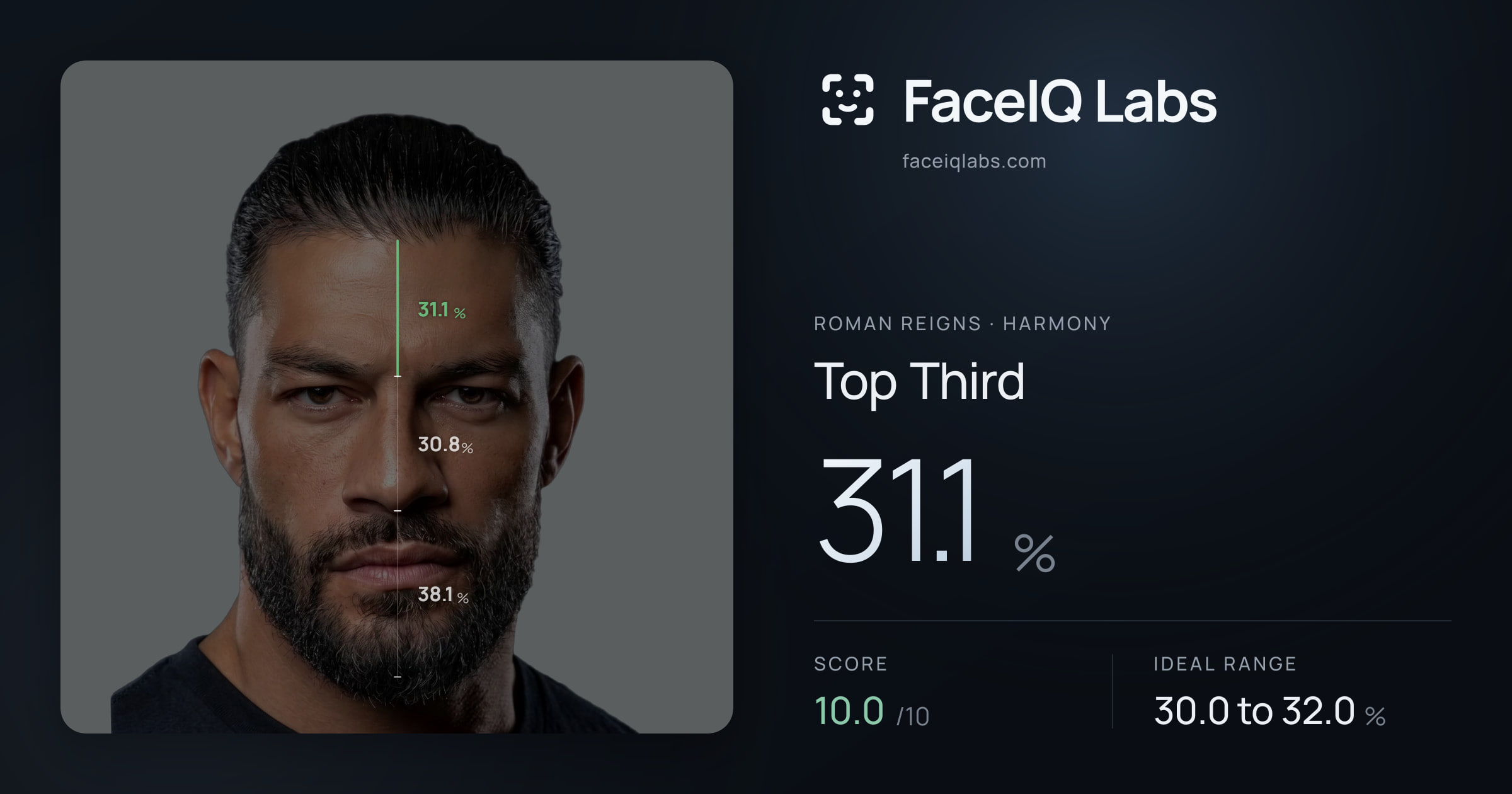 Roman Reigns Top Third: 31.1%, drawn on the photo