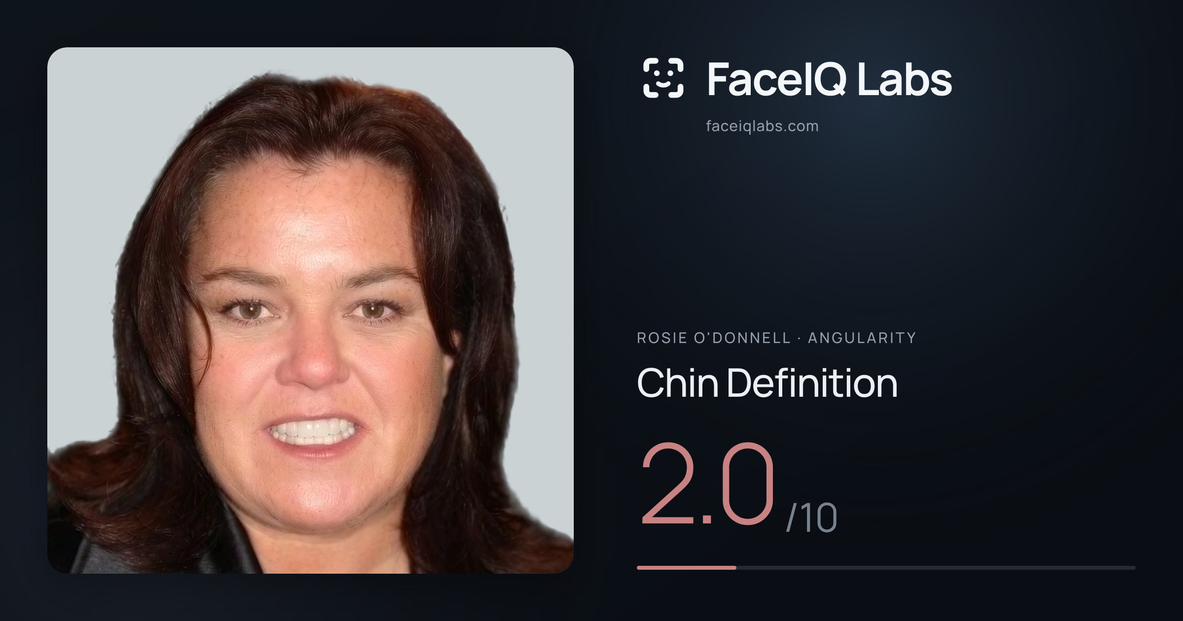 Rosie O'Donnell Chin Definition: 2.0/10, drawn on the photo