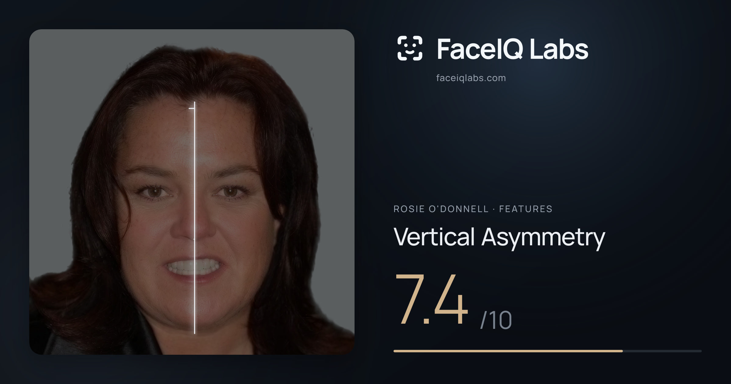 Rosie O'Donnell Vertical Asymmetry: 7.4/10, drawn on the photo