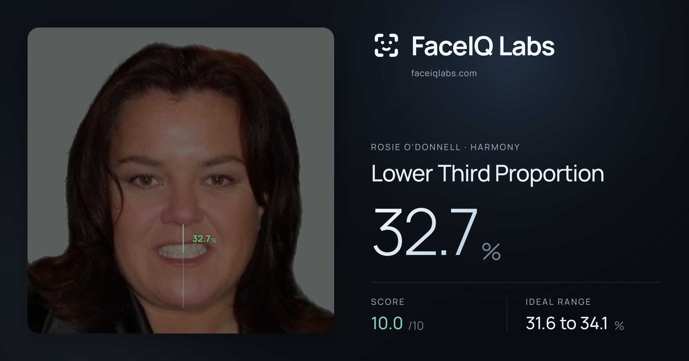 Rosie O'Donnell Lower Third Proportion: 32.7%, drawn on the photo