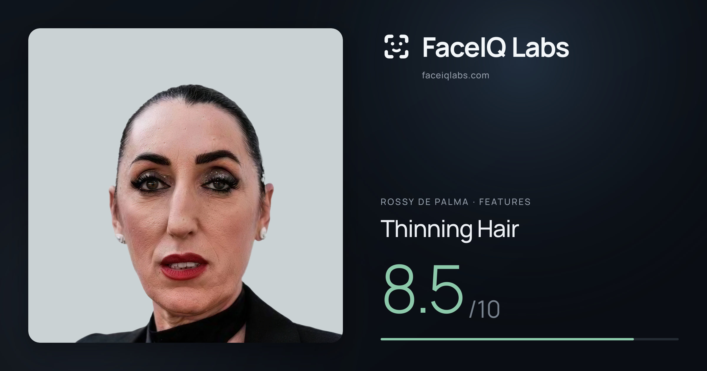 Rossy De Palma Thinning Hair: 8.5/10, drawn on the photo