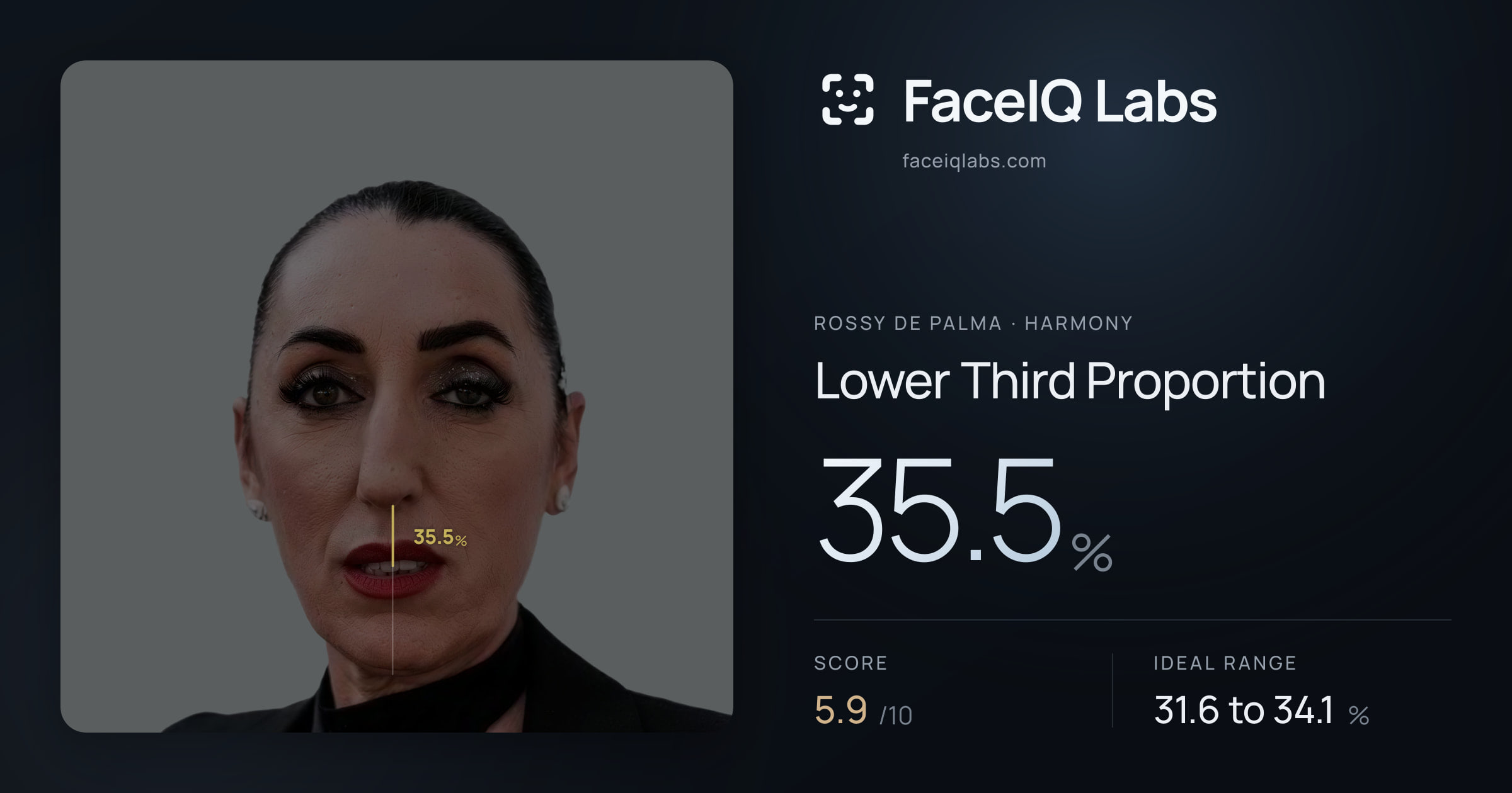 Rossy De Palma Lower Third Proportion: 35.5%, drawn on the photo