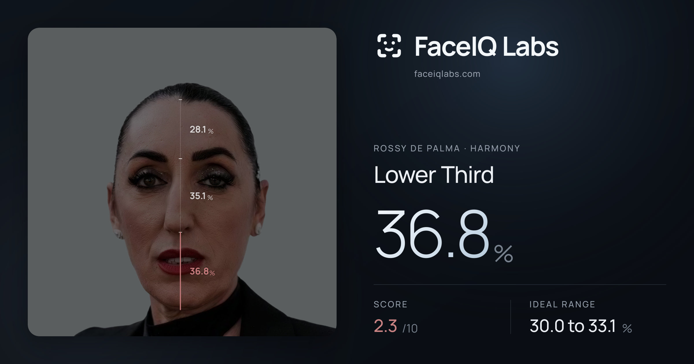 Rossy De Palma Lower Third: 36.8%, drawn on the photo