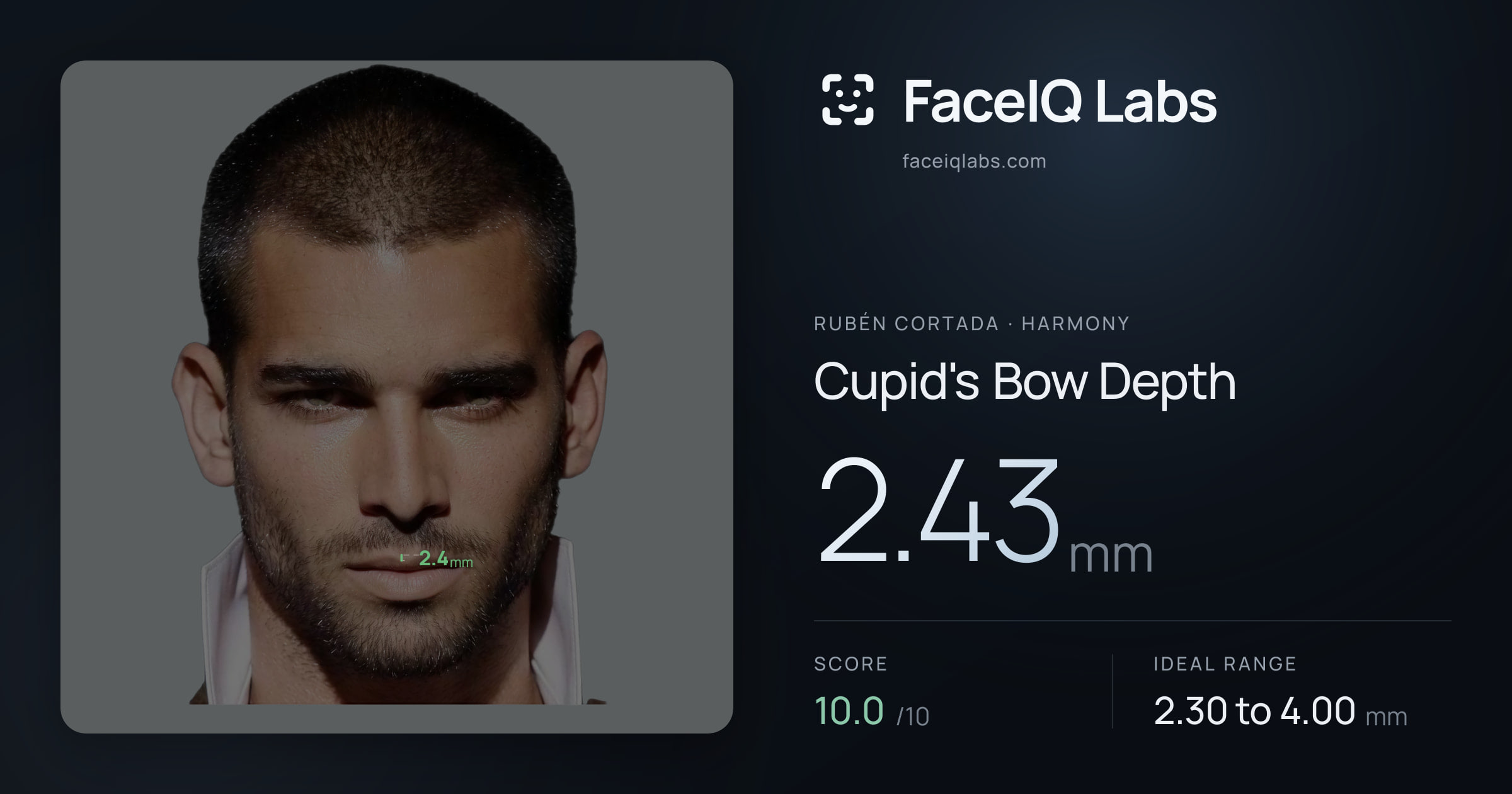 Rubén Cortada Cupid's Bow Depth: 2.43mm, drawn on the photo