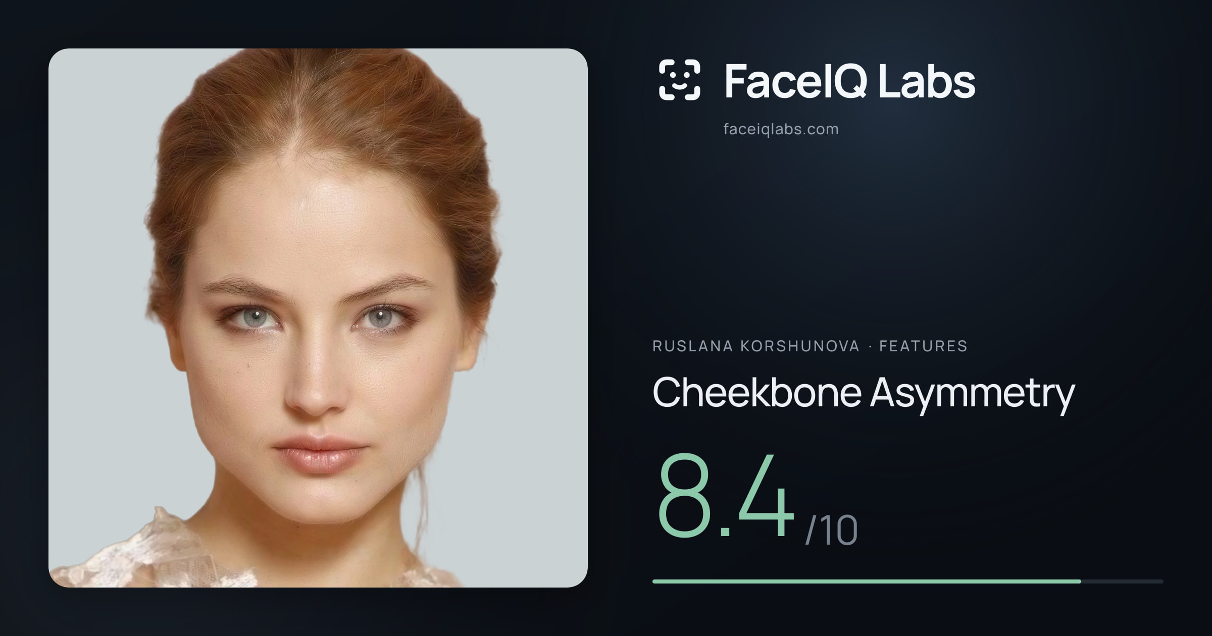 Ruslana Korshunova Cheekbone Asymmetry: 8.4/10, drawn on the photo