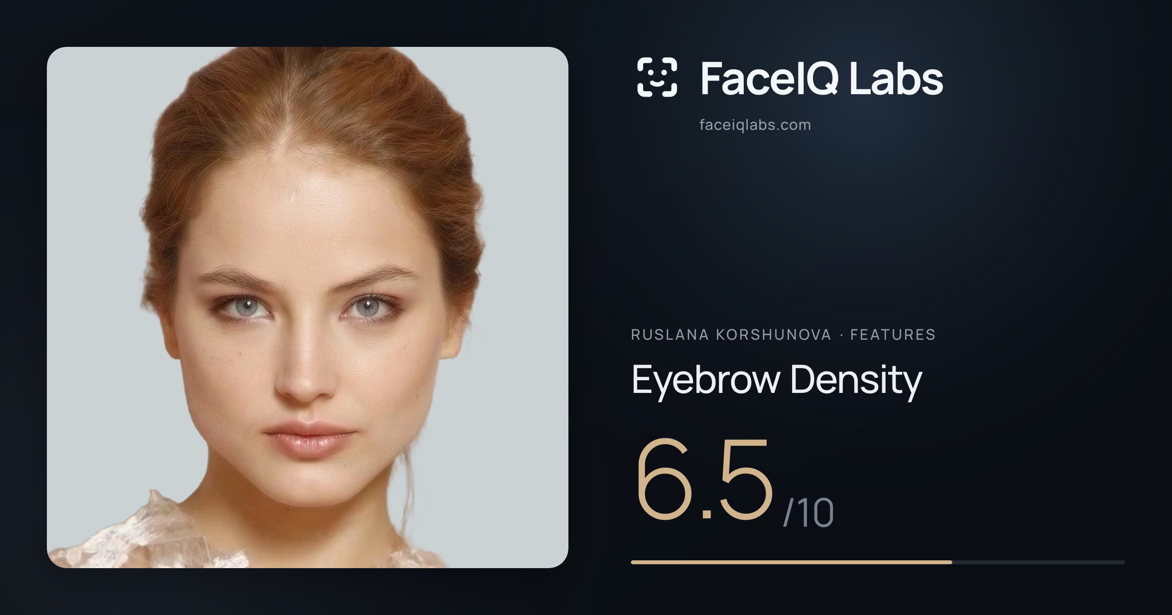 Ruslana Korshunova Eyebrow Density: 6.5/10, drawn on the photo