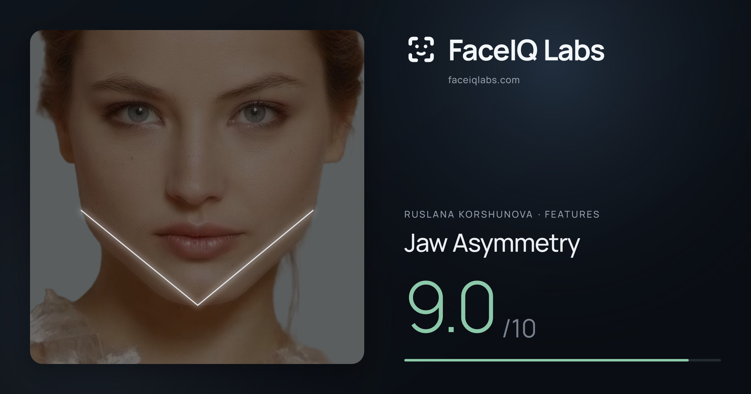 Ruslana Korshunova Jaw Asymmetry: 9.0/10, drawn on the photo
