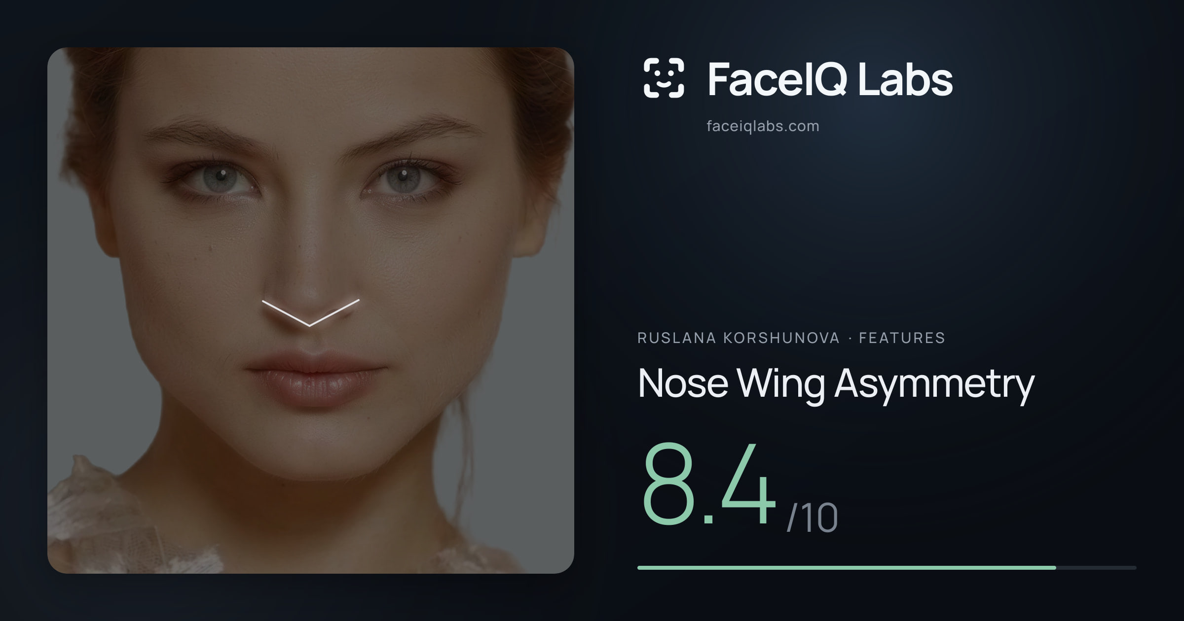 Ruslana Korshunova Nose Wing Asymmetry: 8.4/10, drawn on the photo