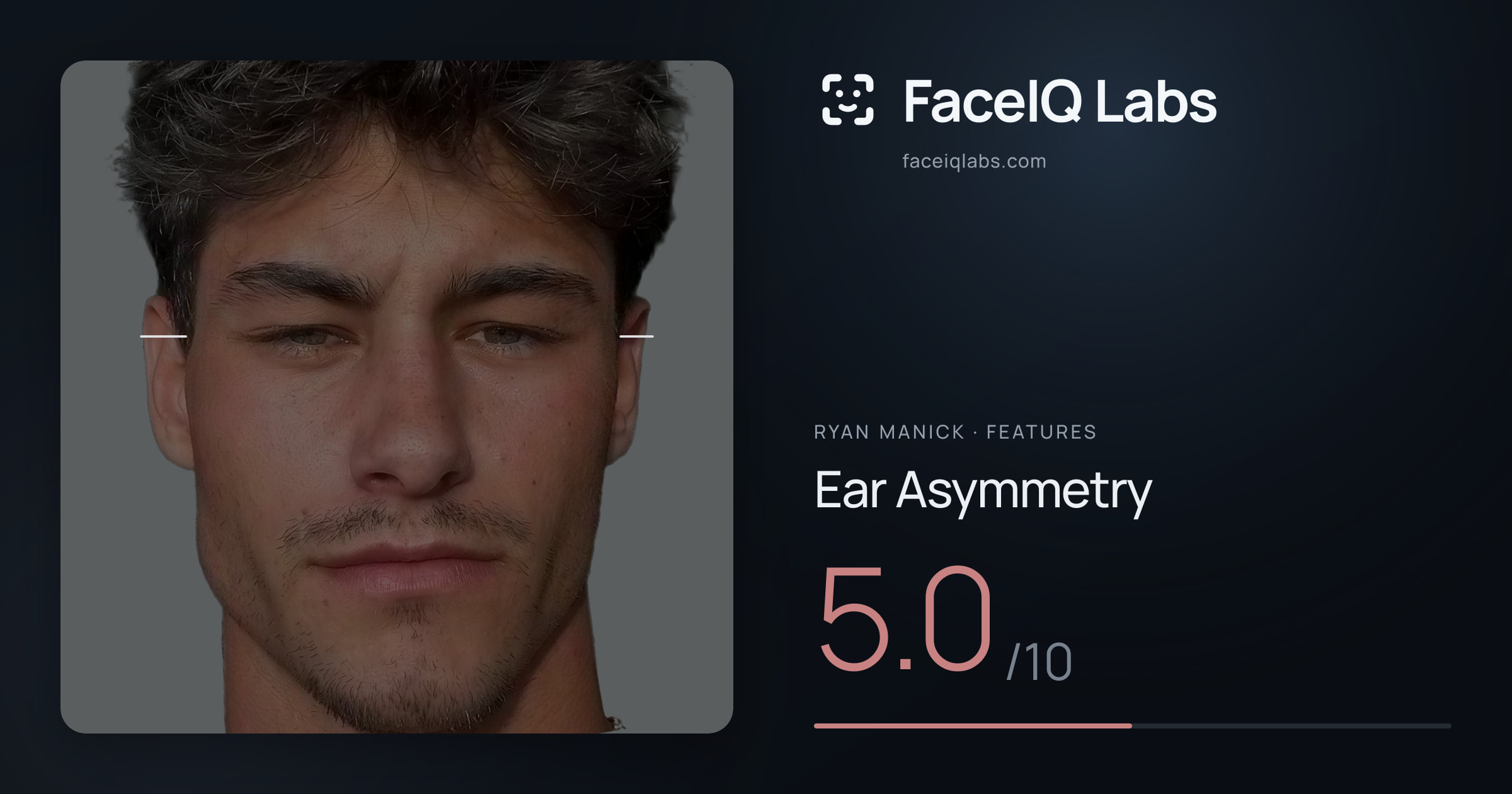 Ryan Manick Ear Asymmetry: 5.0/10, drawn on the photo