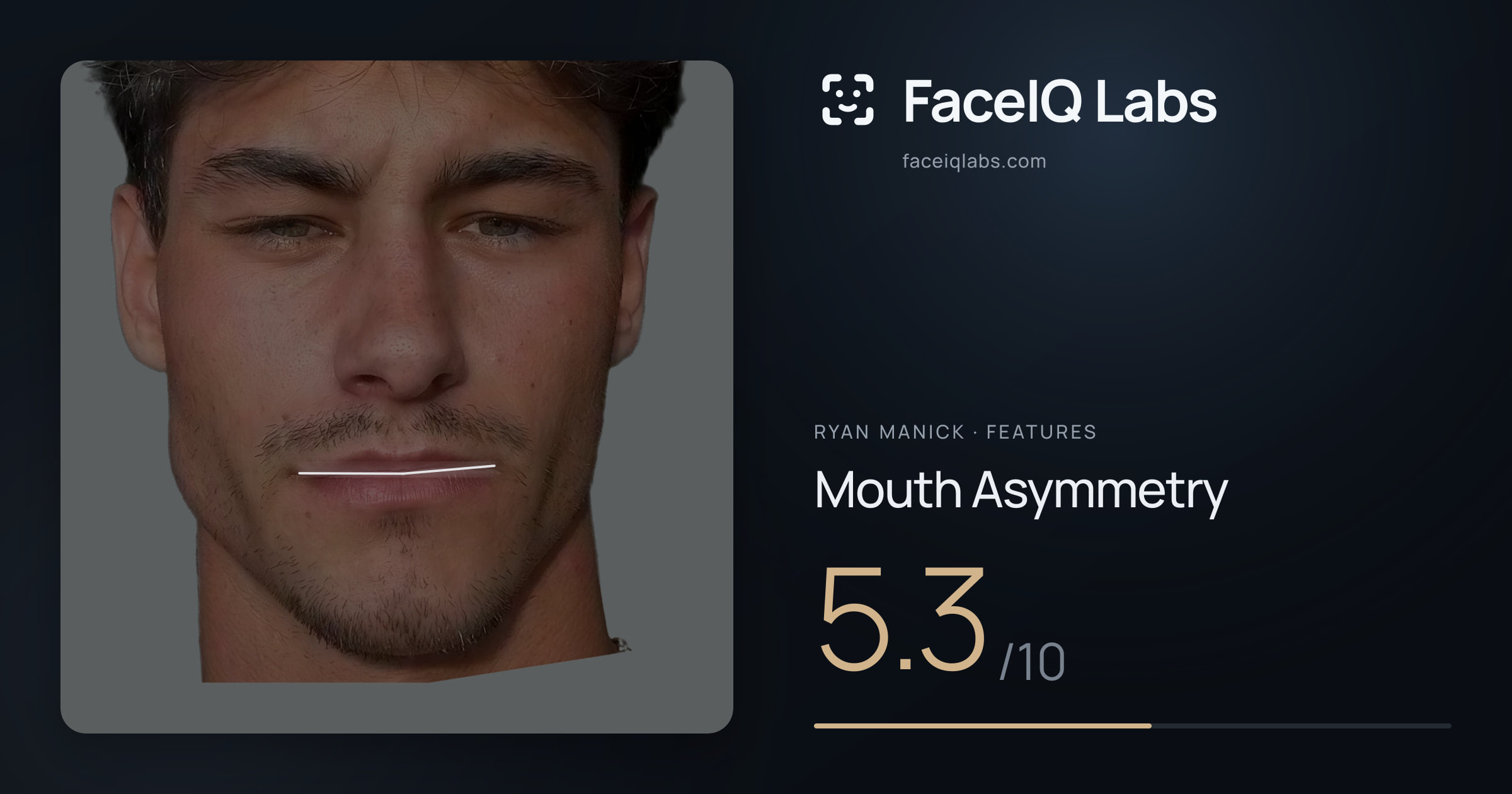 Ryan Manick Mouth Asymmetry: 5.3/10, drawn on the photo