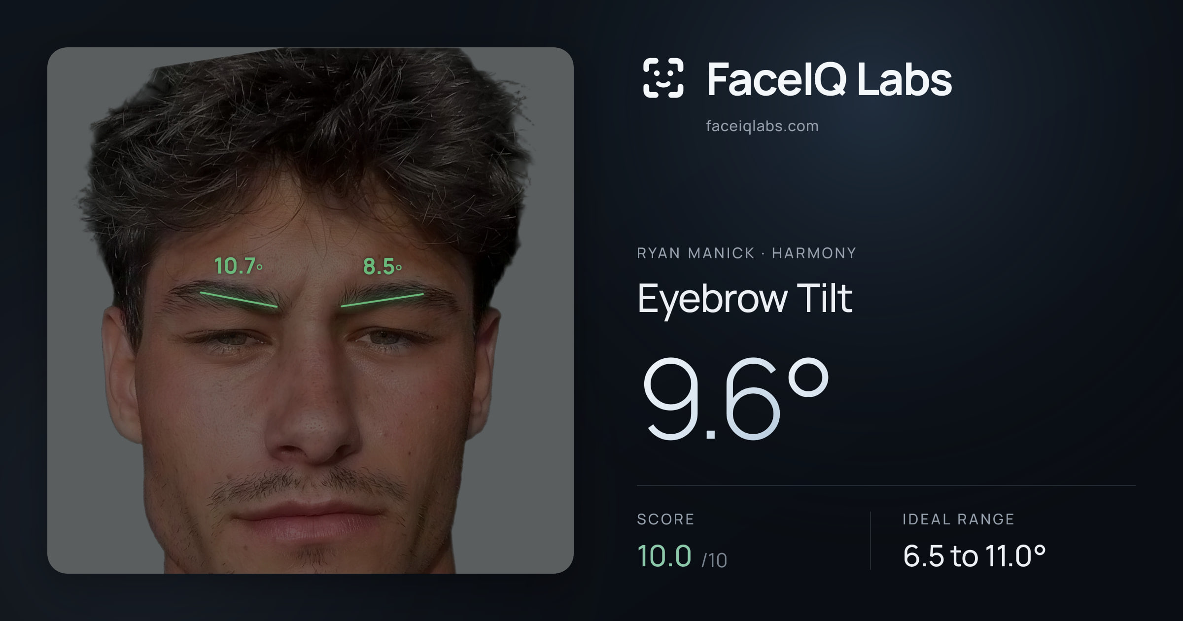 Ryan Manick Eyebrow Tilt: 9.6°, drawn on the photo