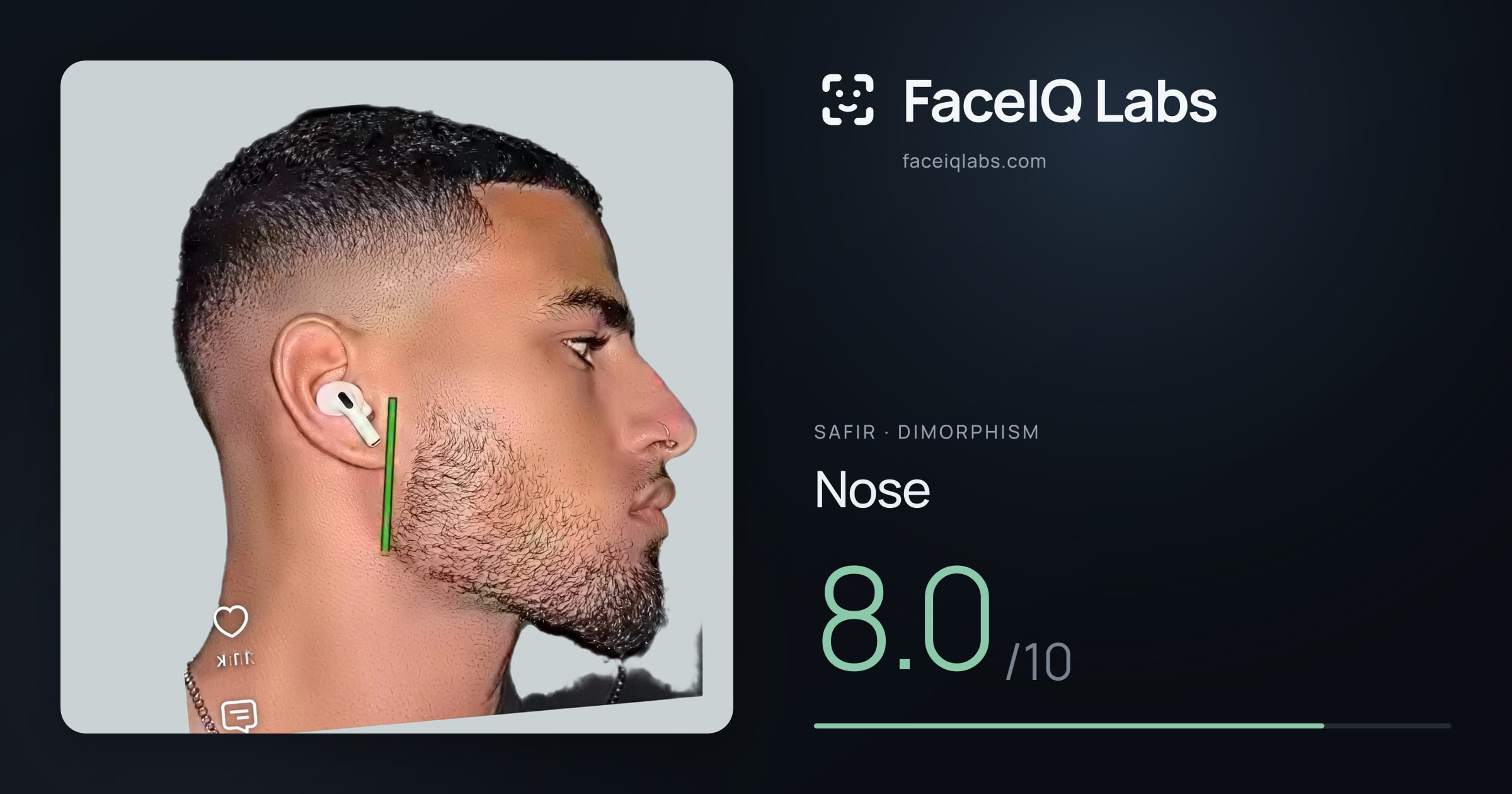 Safir Nose: 8.0/10, drawn on the photo