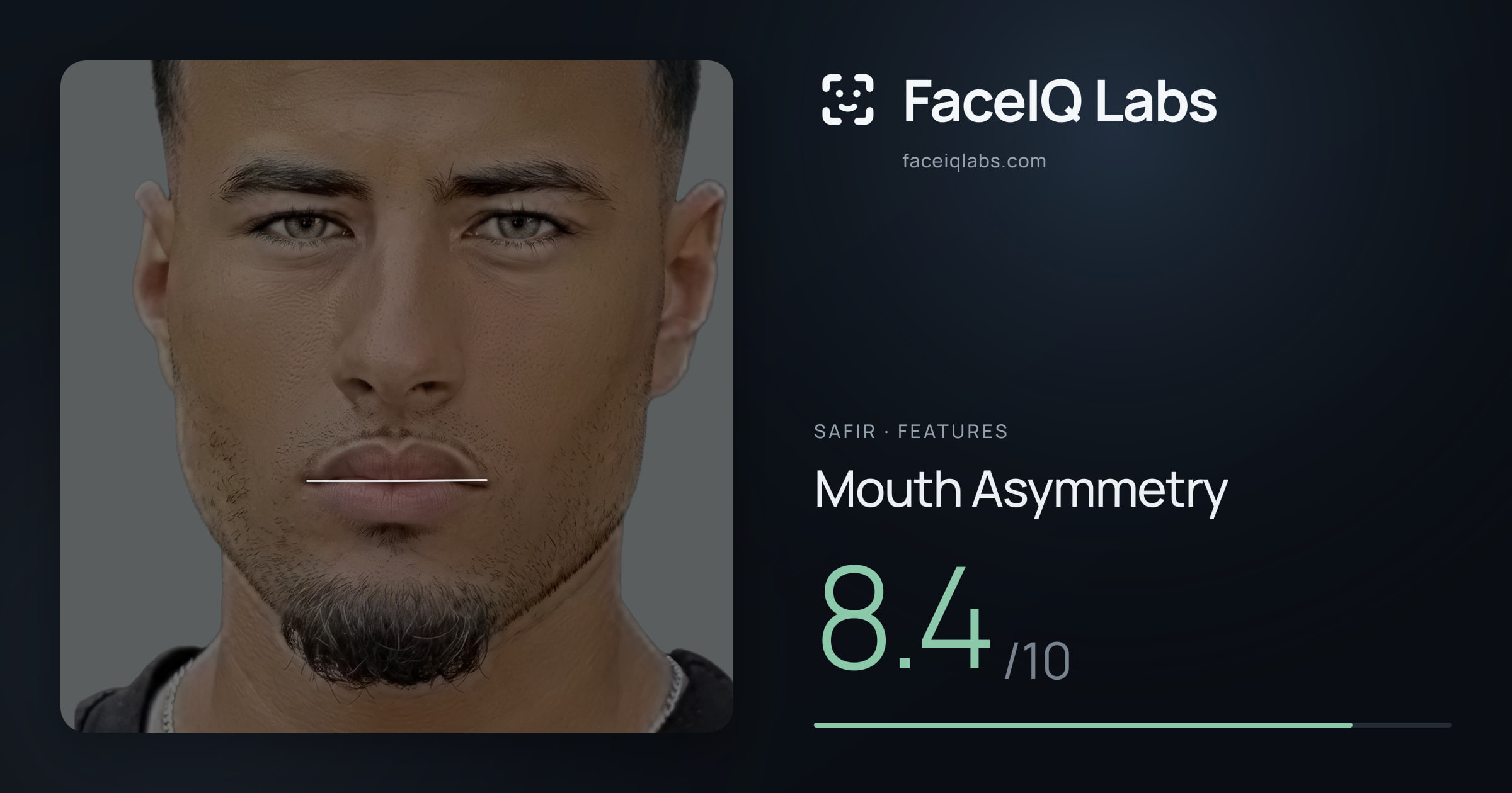 Safir Mouth Asymmetry: 8.4/10, drawn on the photo