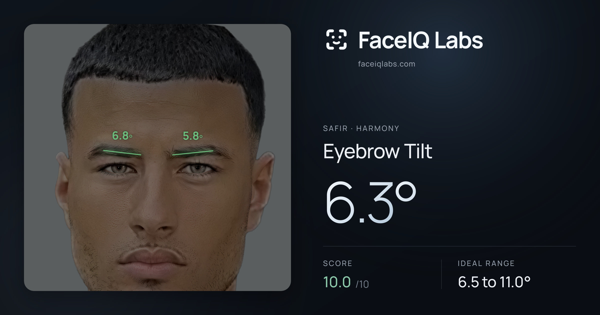 Safir Eyebrow Tilt: 6.3°, drawn on the photo