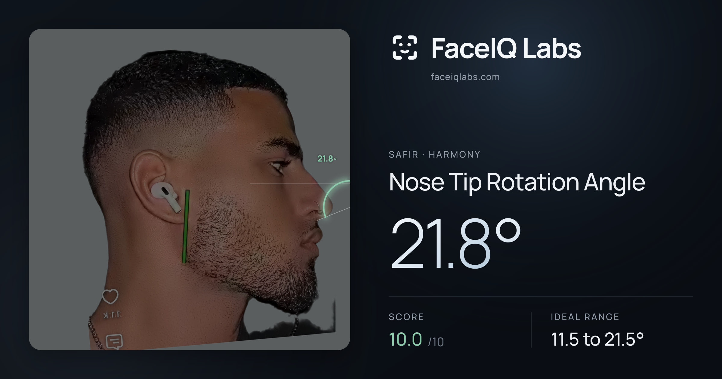 Safir Nose Tip Rotation Angle: 21.8°, drawn on the photo