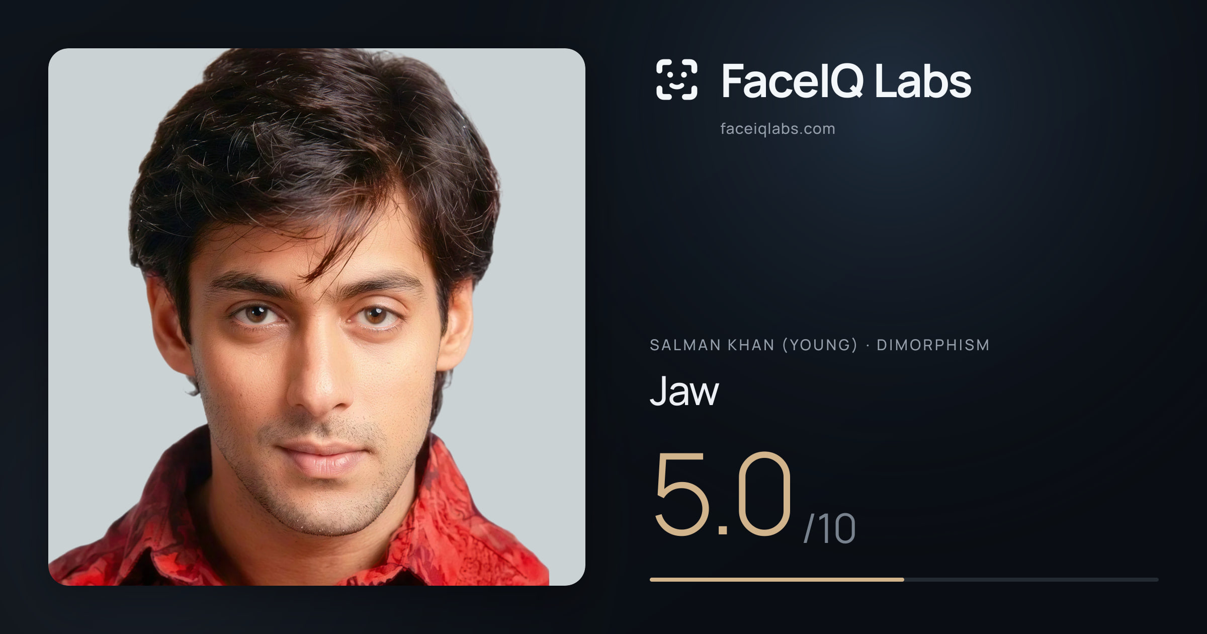 Salman Khan (Young) Jaw: 5.0/10, drawn on the photo