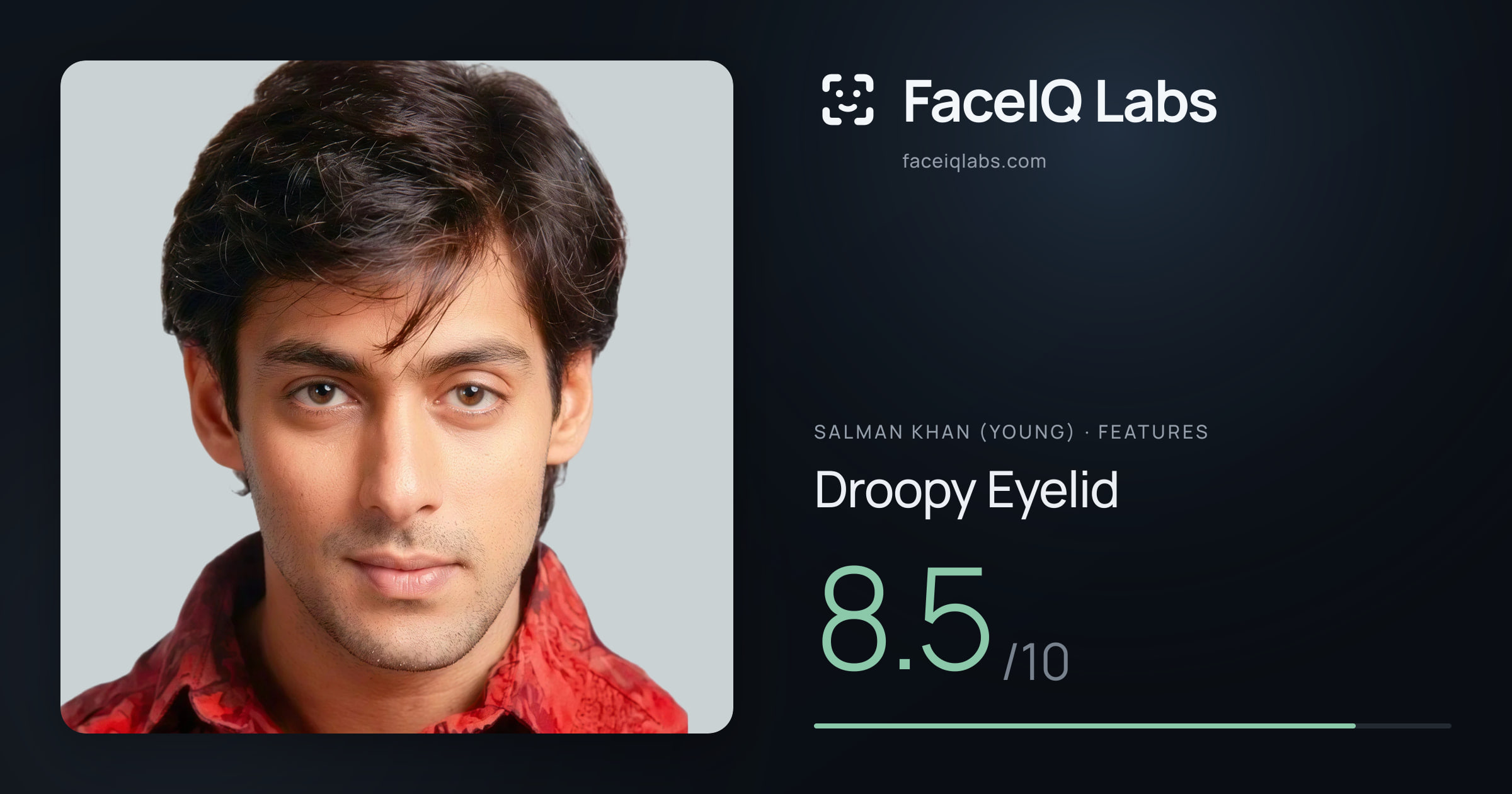 Salman Khan (Young) Droopy Eyelid: 8.5/10, drawn on the photo