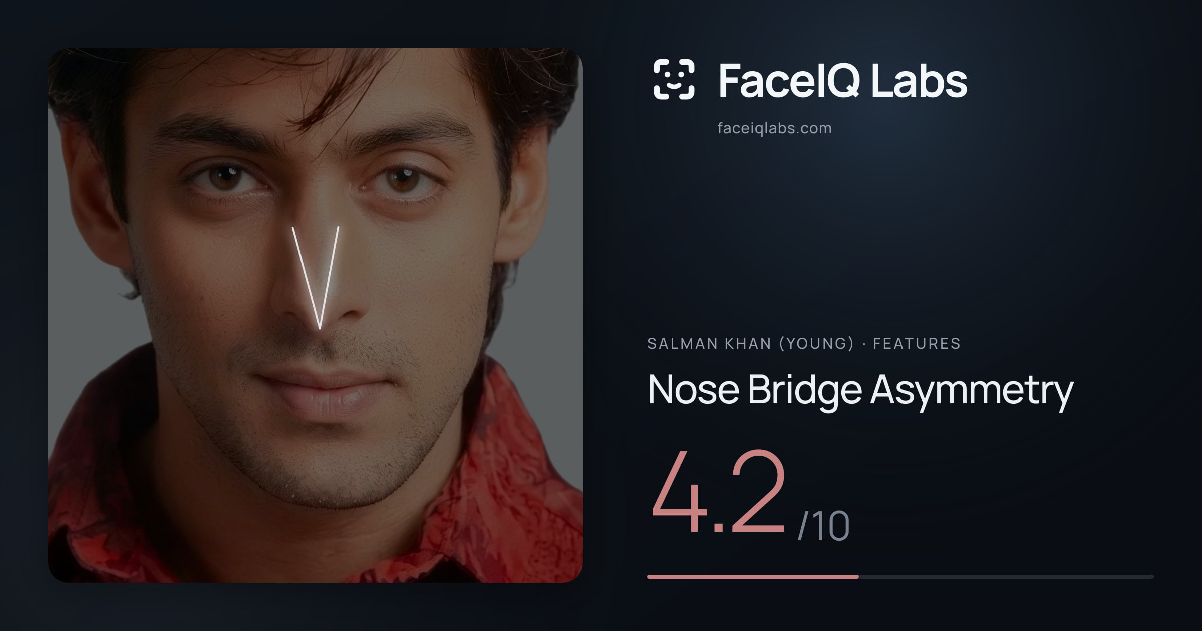 Salman Khan (Young) Nose Bridge Asymmetry: 4.2/10, drawn on the photo