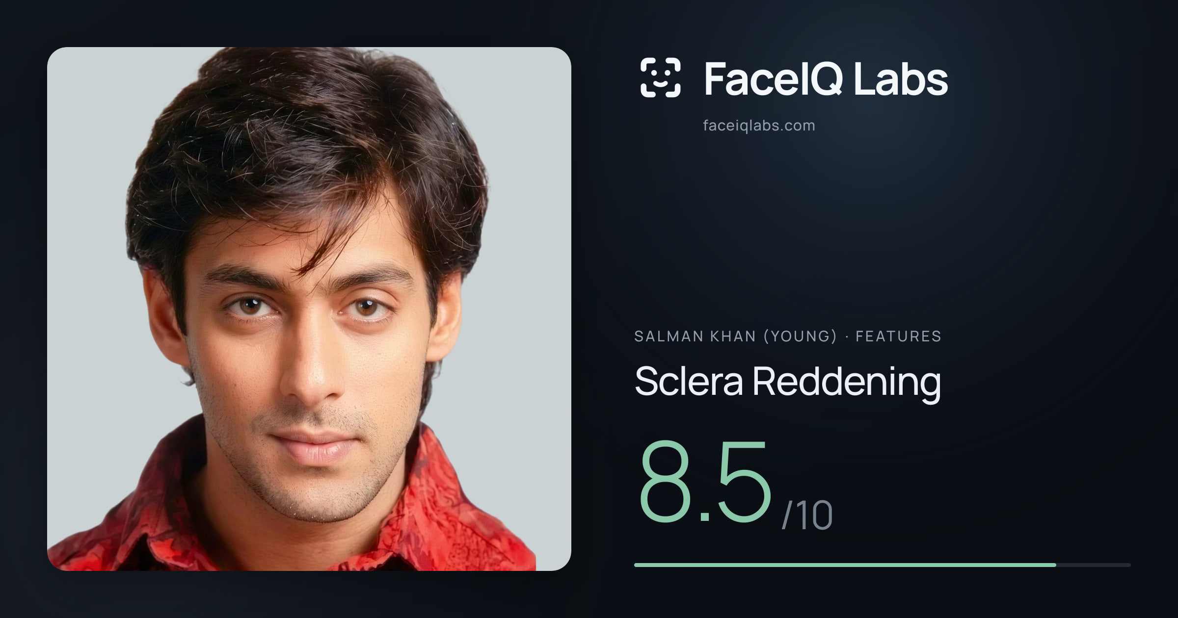 Salman Khan (Young) Sclera Reddening: 8.5/10, drawn on the photo