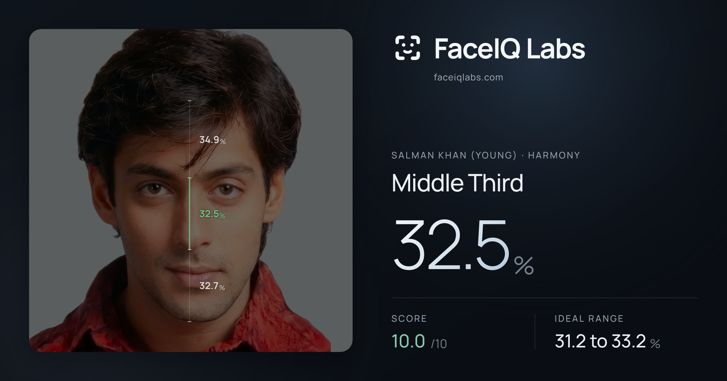 Salman Khan (Young) Middle Third: 32.5%, drawn on the photo