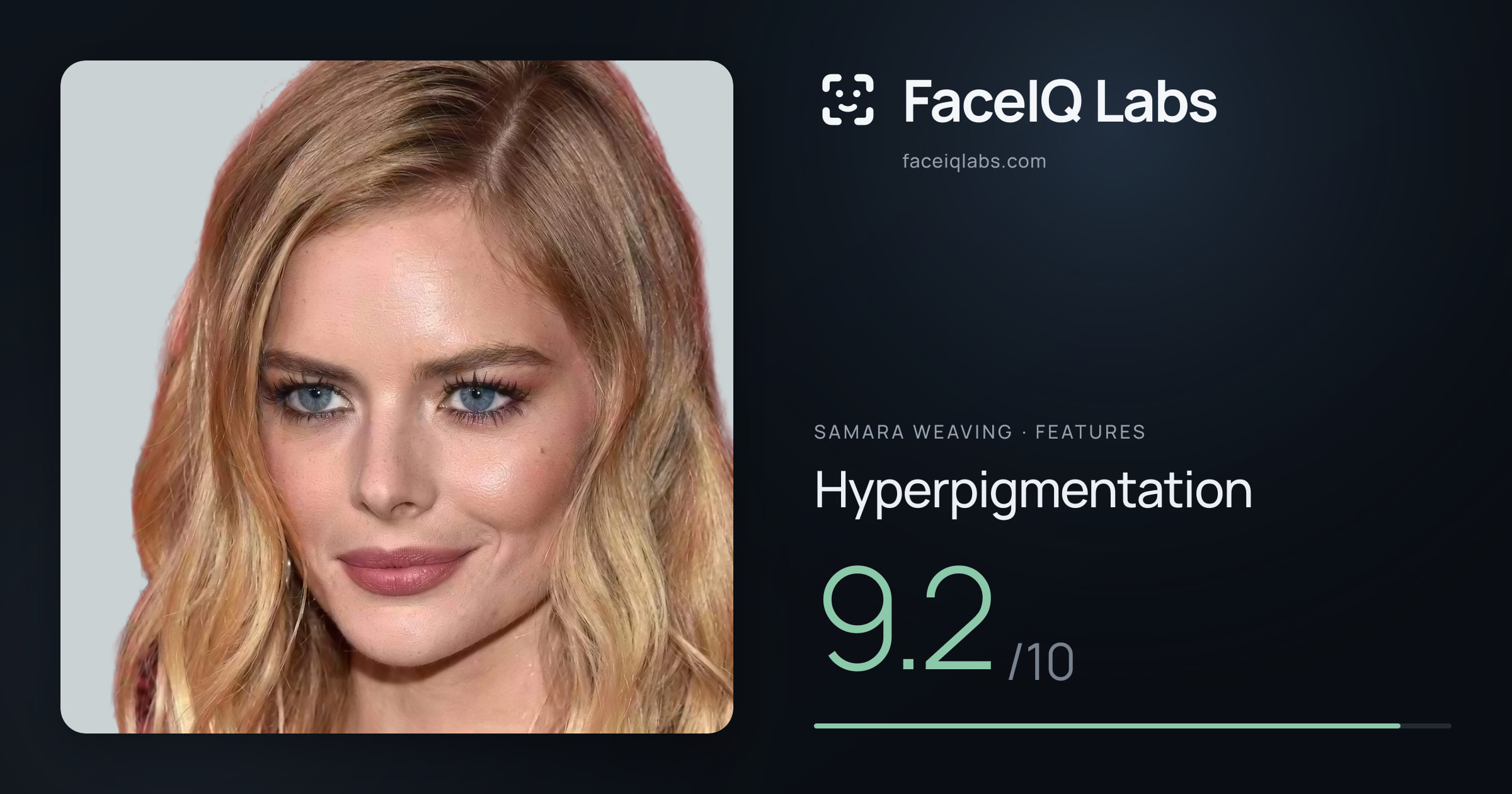 Samara Weaving Hyperpigmentation: 9.2/10, drawn on the photo