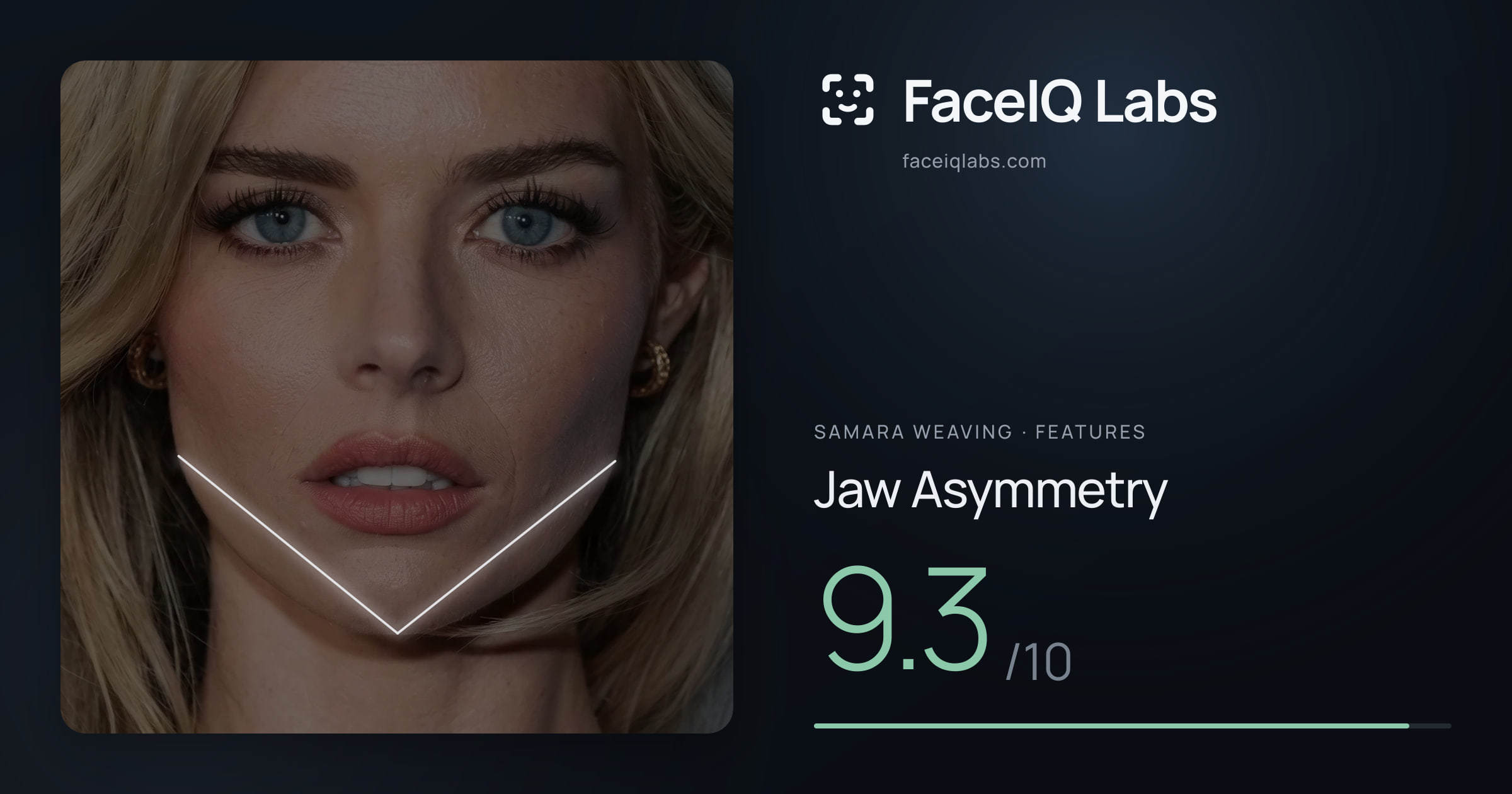 Samara Weaving Jaw Asymmetry: 2.8/10, drawn on the photo