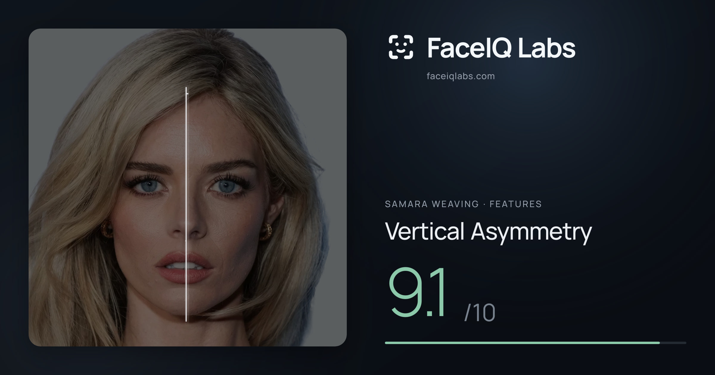 Samara Weaving Vertical Asymmetry: 9.1/10, drawn on the photo